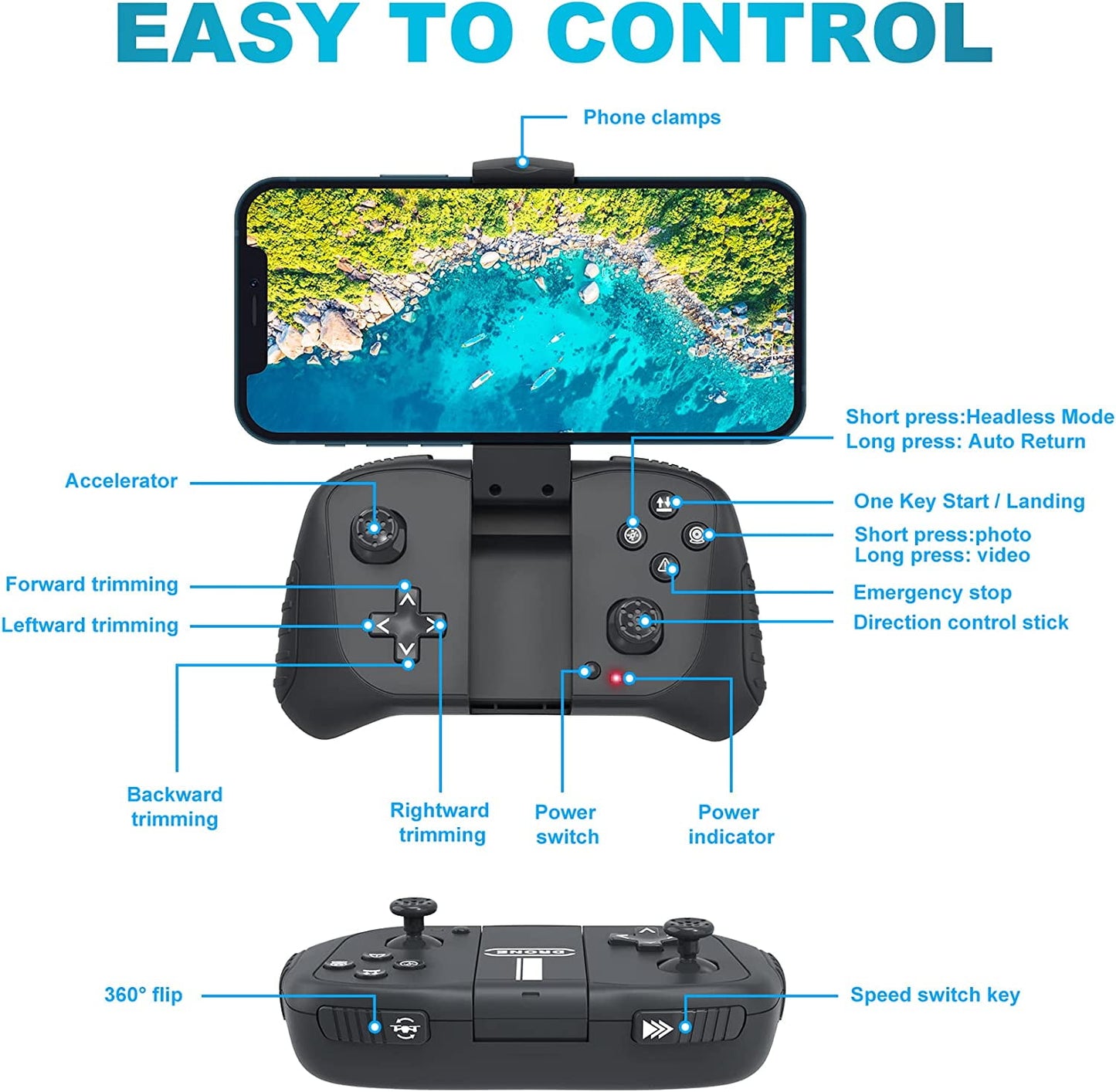 Kivdit Drone with 4K HD Camera for Adults and Kids,RC Quadcopter with 2 Batteries,Black