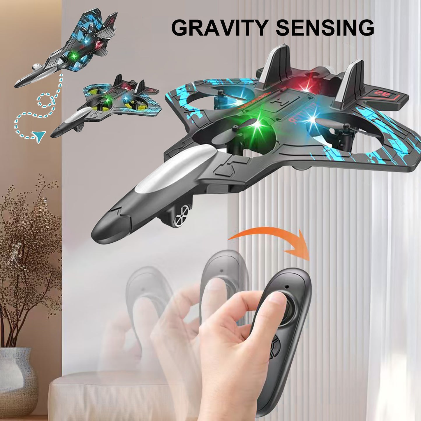 Kivdit RC Plane,2.4GHz Gravity Sensing RC Airplane with LED Lights,Four-Motors Remote Control Airplane for Beginners Kids Adults