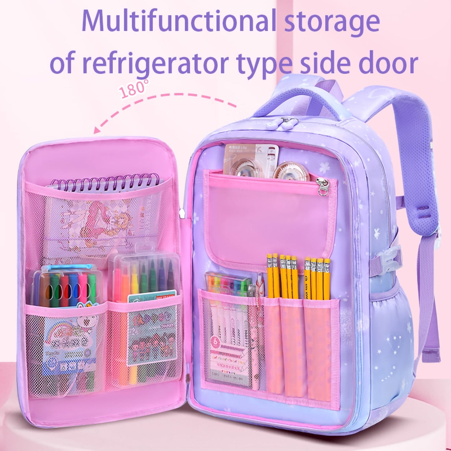 Kivdit School Backpack for Girls,Luminous School Bag for Kids Teens,Large Capacity Bookbag,Purple