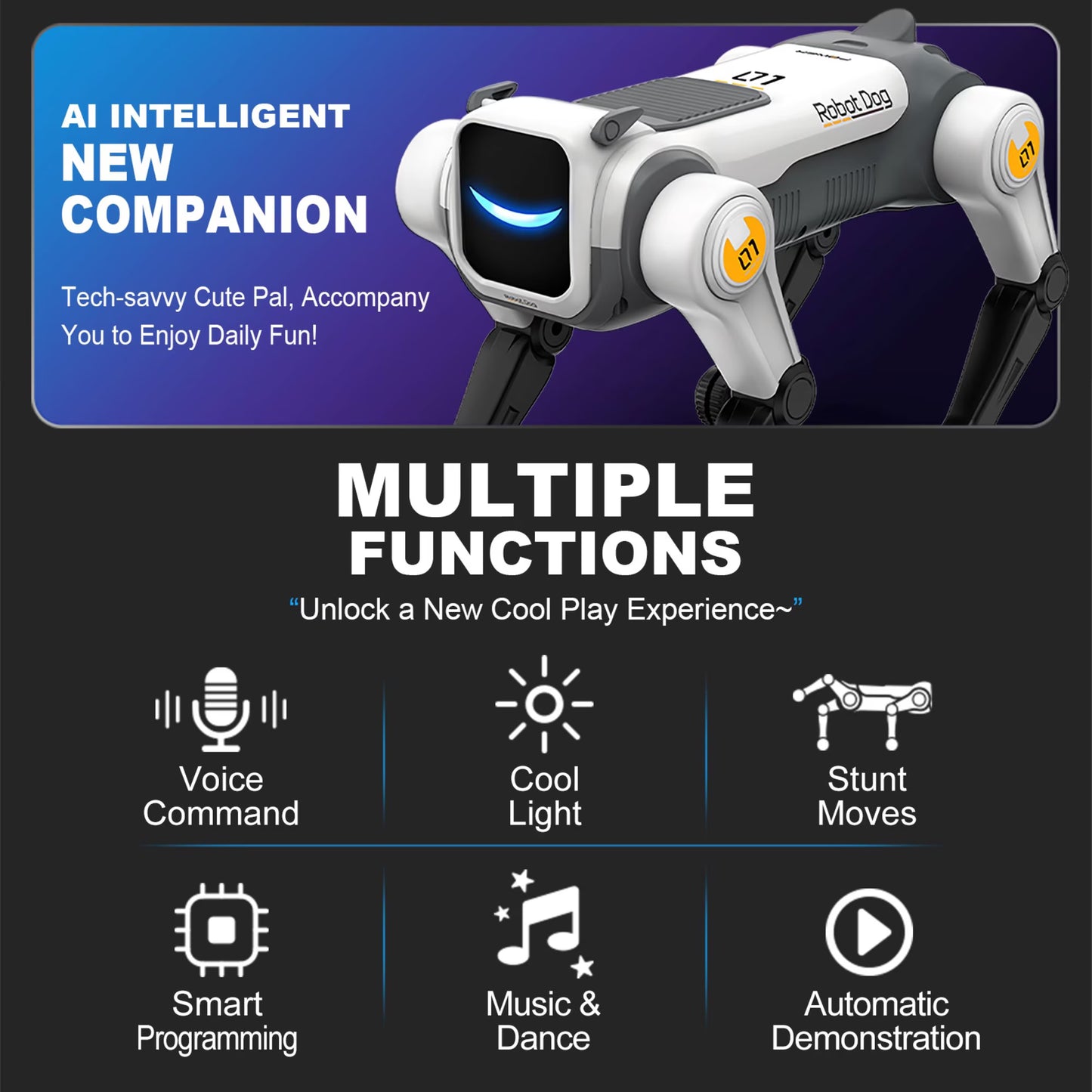KIVDIT Robot Dogs Toy for Kids, 2.4GHz 30m Voice Control Interactive RC Pet Dog, Programmable Stunt Robot Puppy, Remote Control Robot Animals, Gifts for Kids Ages 3-18