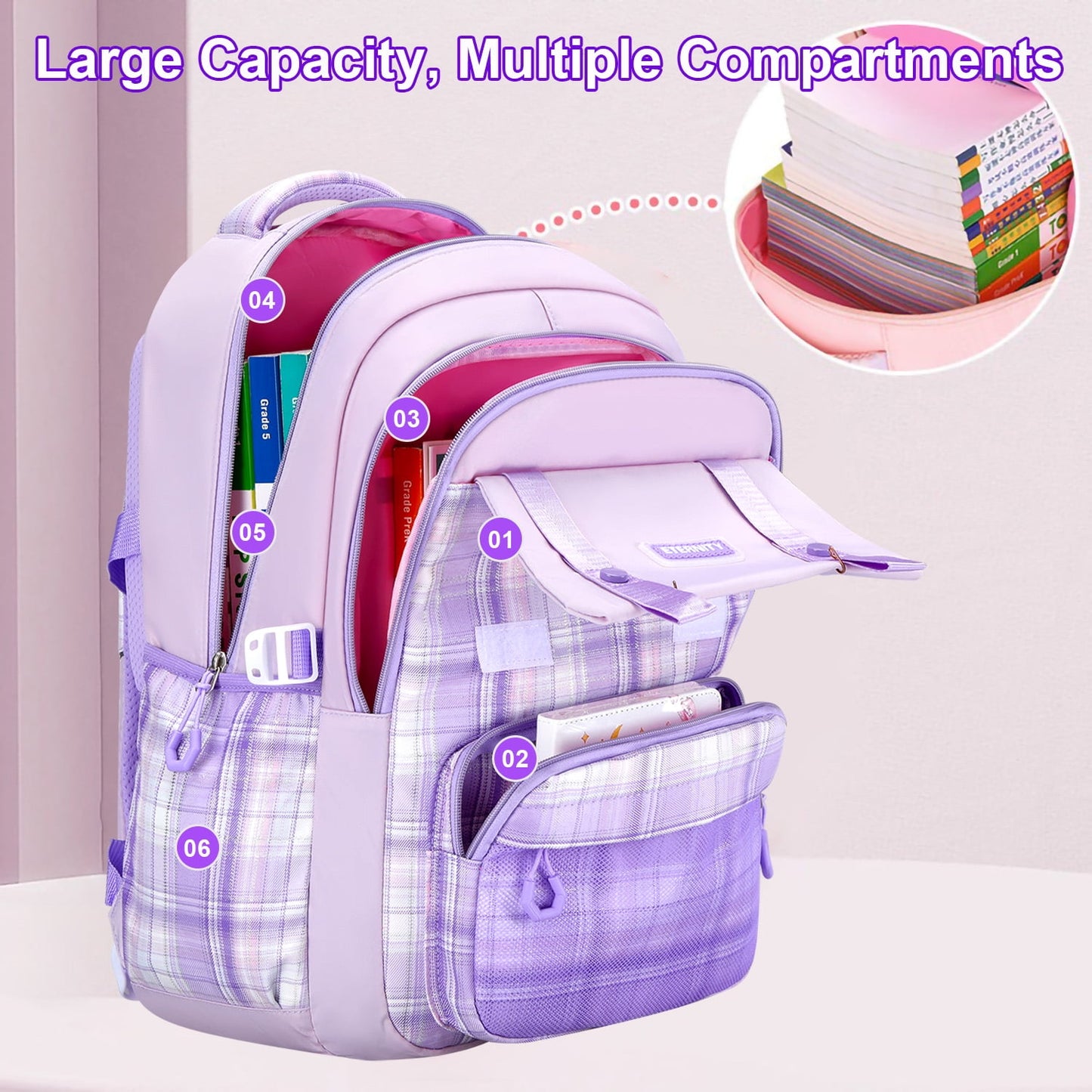 KIVDIT School Backpacks for Girls, Kids School Bags Bookbag Gifts, Pink