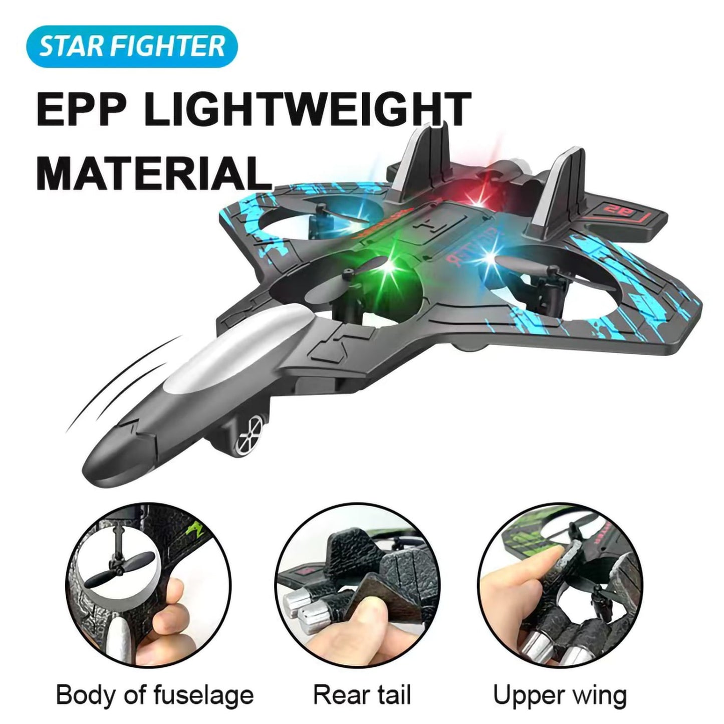 Kivdit RC Plane,2.4GHz Gravity Sensing RC Airplane with LED Lights,Four-Motors Remote Control Airplane for Beginners Kids Adults