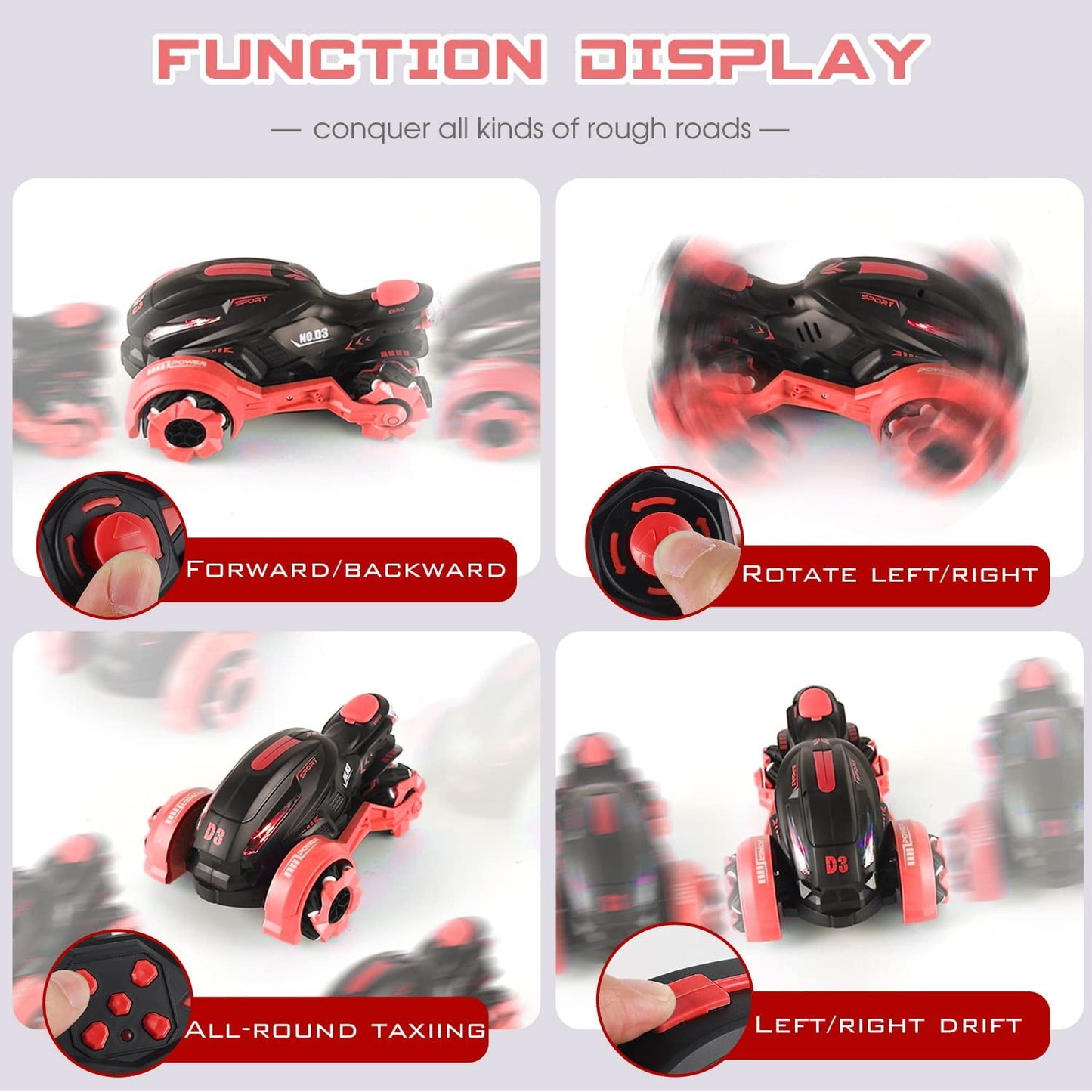 KIVDIT Remote Control Car RC Car Toy 360° Spin Flip RC Stunt Car with Light and Cool Spray, Ideal Gift for Kids(Red)