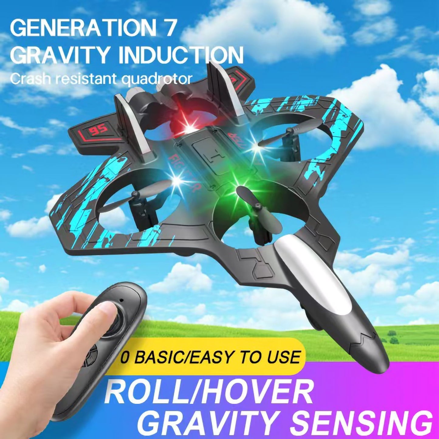 Kivdit RC Plane,2.4GHz Gravity Sensing RC Airplane with LED Lights,Four-Motors Remote Control Airplane for Beginners Kids Adults