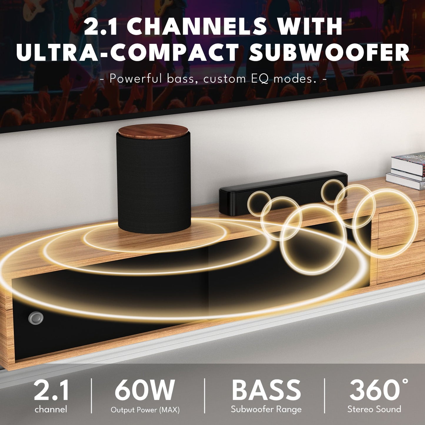 KIVDIT 2.1ch Sound Bar for TV,Small Soundbar with Subwoofer,Surround Sound System & Bass Adjustable Home Theater TV Speaker,Bluetooth 5.4,OPT,COAX,ARC,AUX,USB