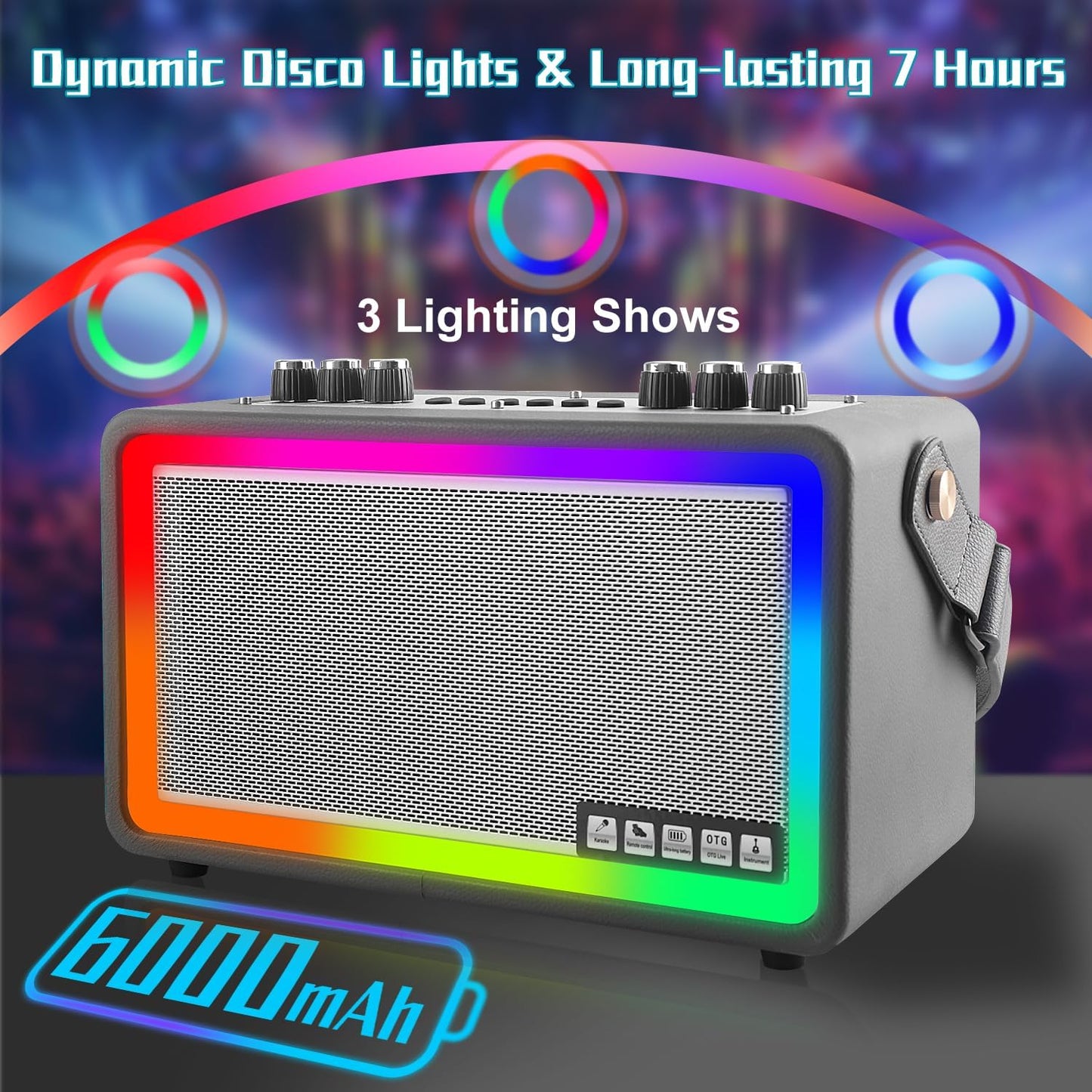 Kivdit Karaoke Machine for Adults and Kids,Portable Bluetooth 5.3 Speaker with 2 Wireless Microphones,Rechargeable PA System with Colorful LED Lights