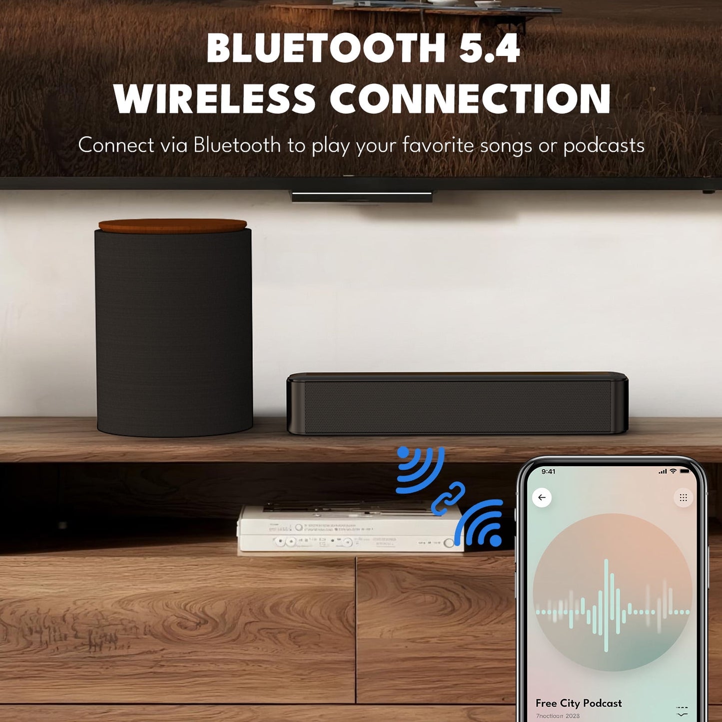 KIVDIT 2.1ch Sound Bar for TV,Small Soundbar with Subwoofer,Surround Sound System & Bass Adjustable Home Theater TV Speaker,Bluetooth 5.4,OPT,COAX,ARC,AUX,USB