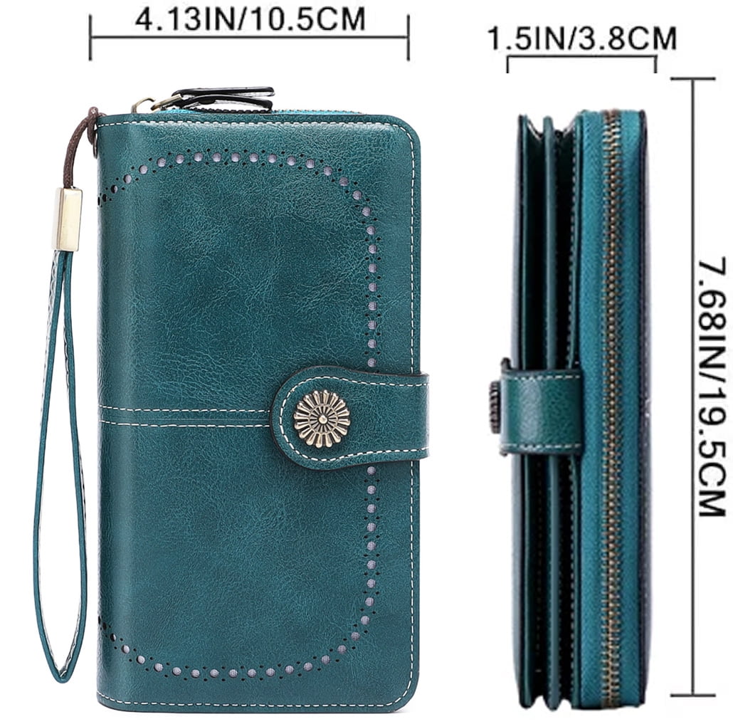 Kivdit Wallets for Women Genuine Leather,Large Capacity Womens Wallet with RFID Blocking,Blue