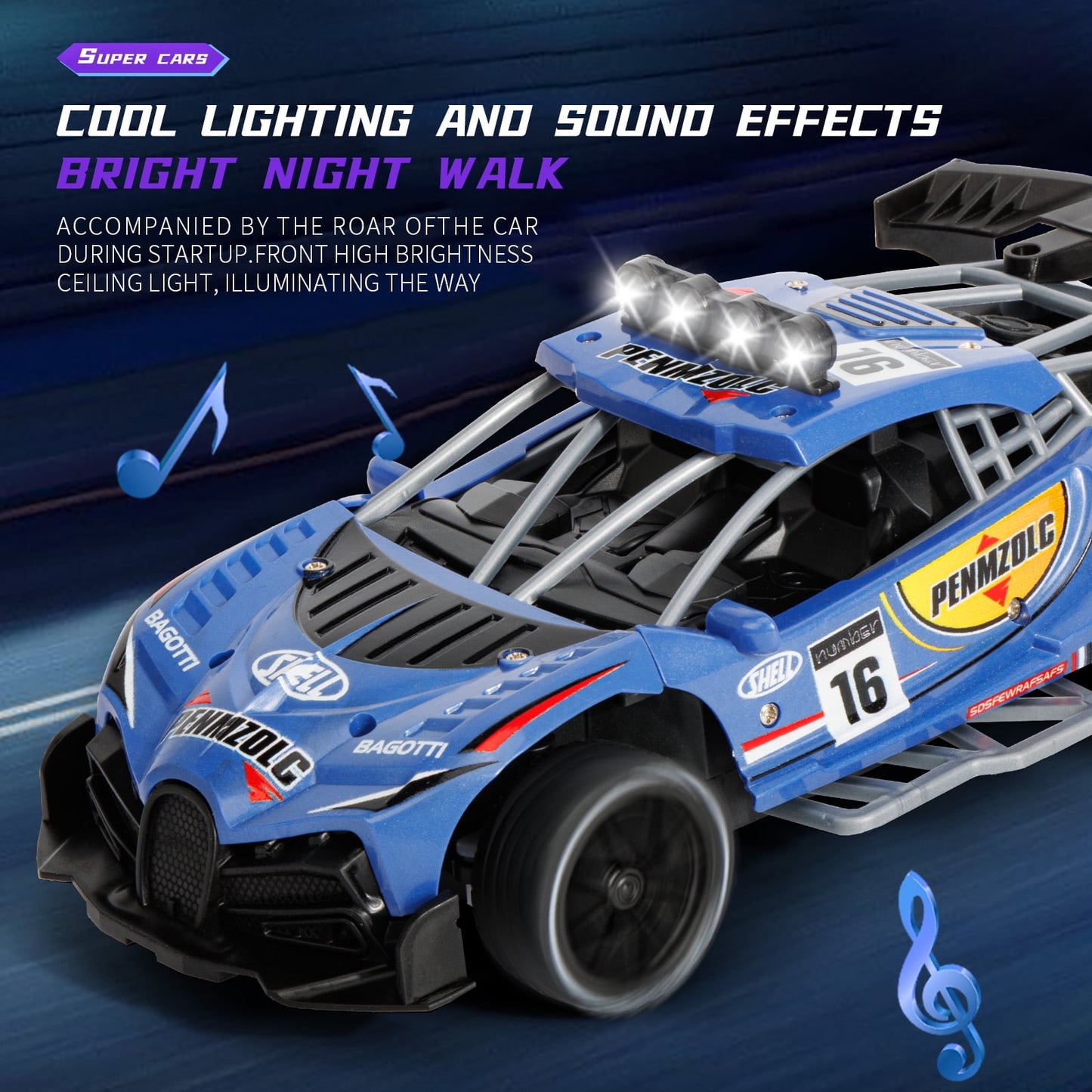 Kivdit 1:16 RC Cars for Kids,2.4GHz Remote Control Car with Lights and Spray Function for Boys Girls
