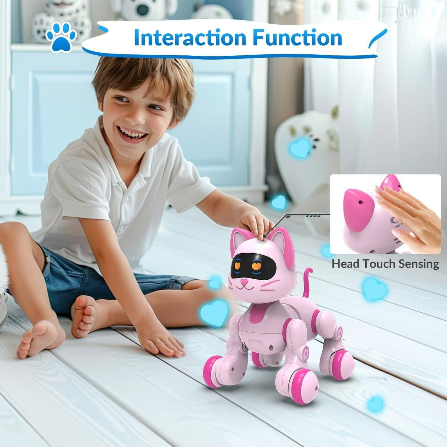 Kivdit Remote Control Robot Cat, Interactive Robot Toys for Kids,Programmable RC Robot with Touch Sensing, LED Eyes, Dance & Music