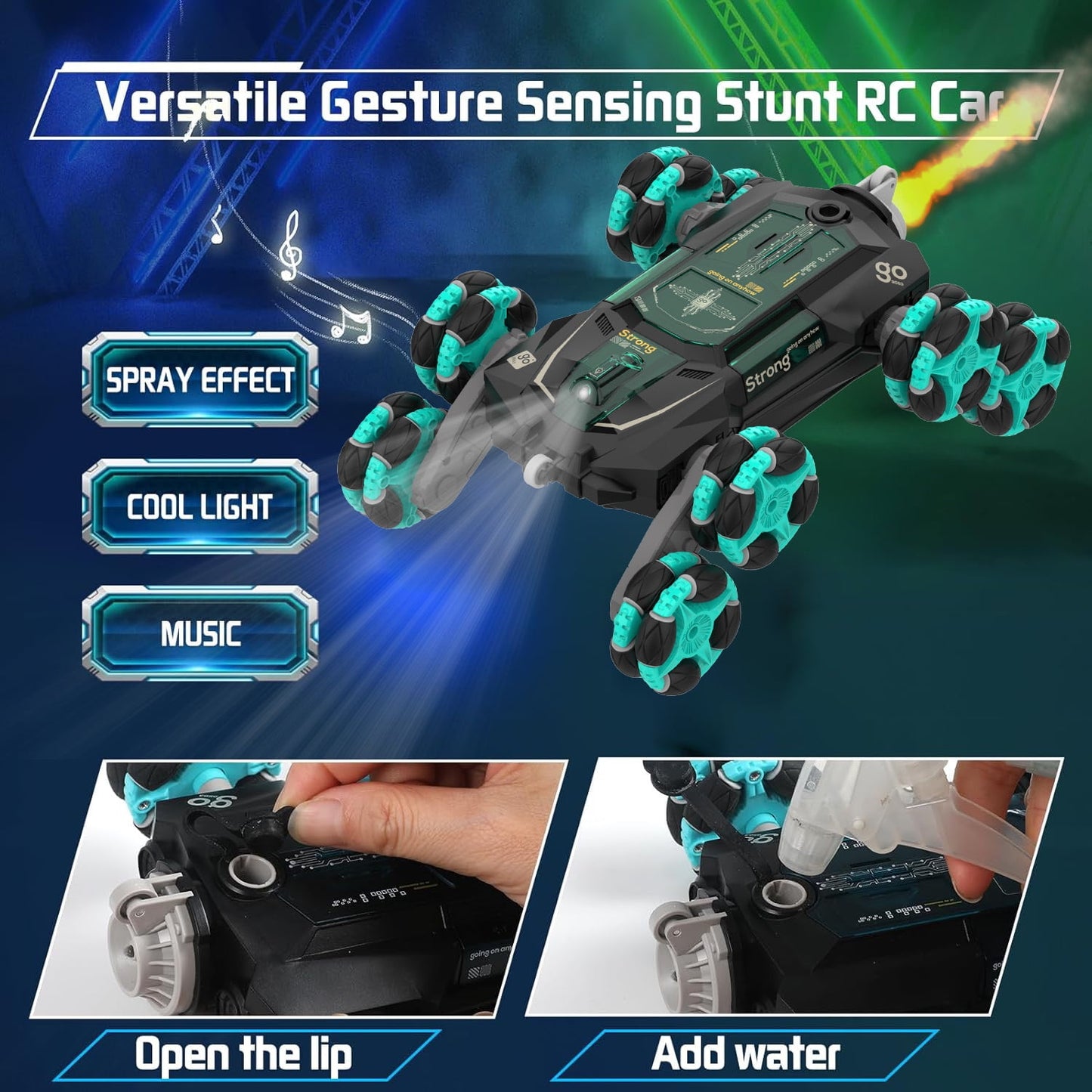 Kivdit Remote Control Cars,2.4GHz 8WD RC Cars with Gesture Sensing and Simulated Exhaust Spray,All Terrains Transform Drift Off Road Vehicle Toy for Kids Boys & Girls,Aged 8-12