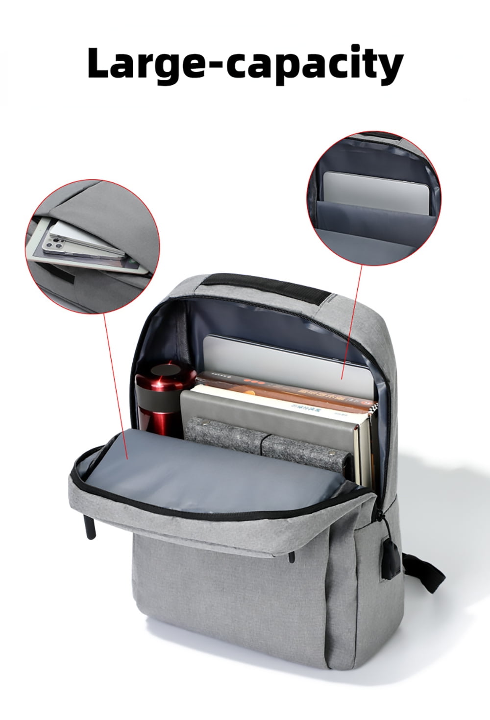 KIVDIT School Backpack, School Bag Laptop Backpack Travel Bookbag for Boys Girls Women Men, Gray