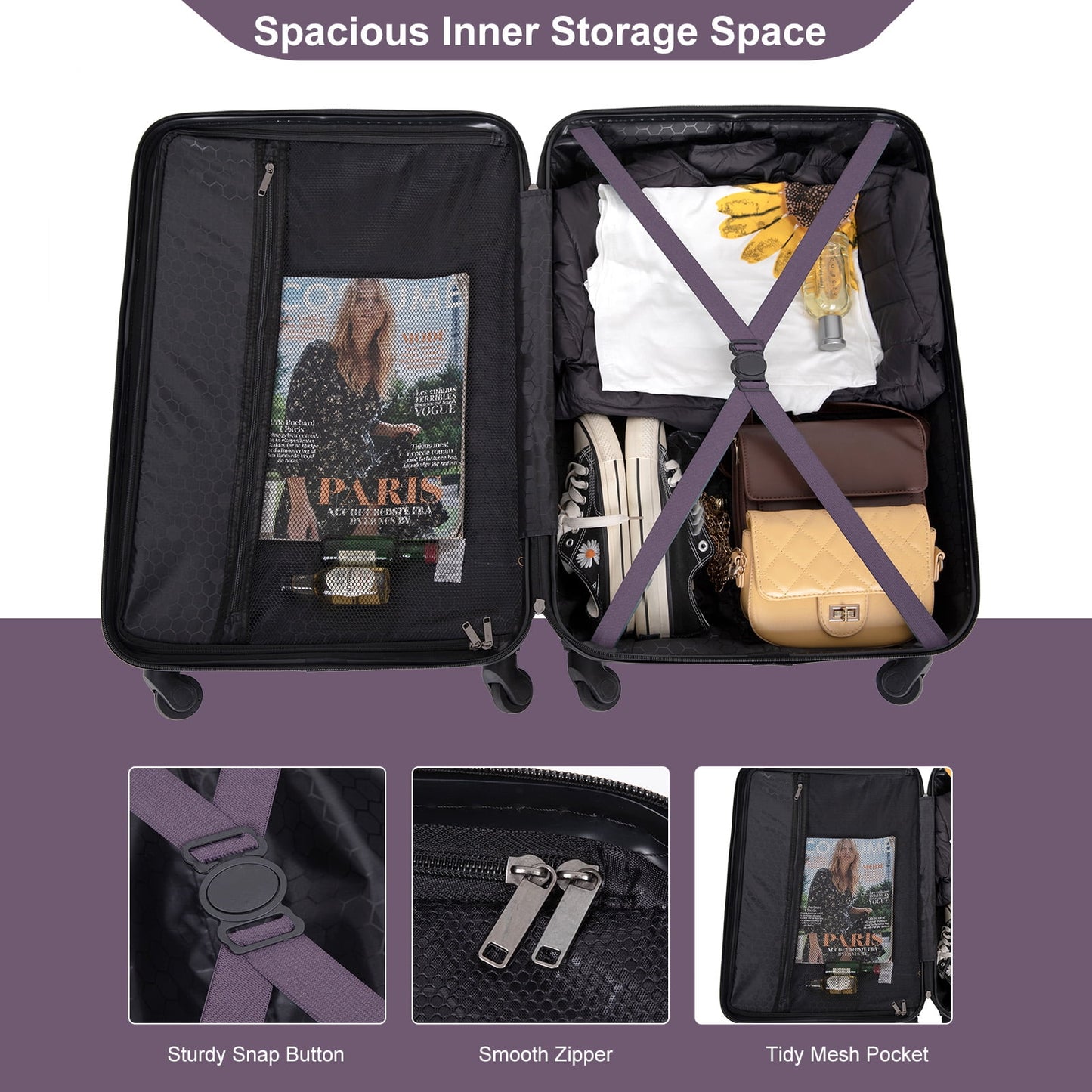 KIVDIT 3 Piece Luggage Sets Hardshell Suitcase with TSA Lock Spinner Wheels, 20in24in28in