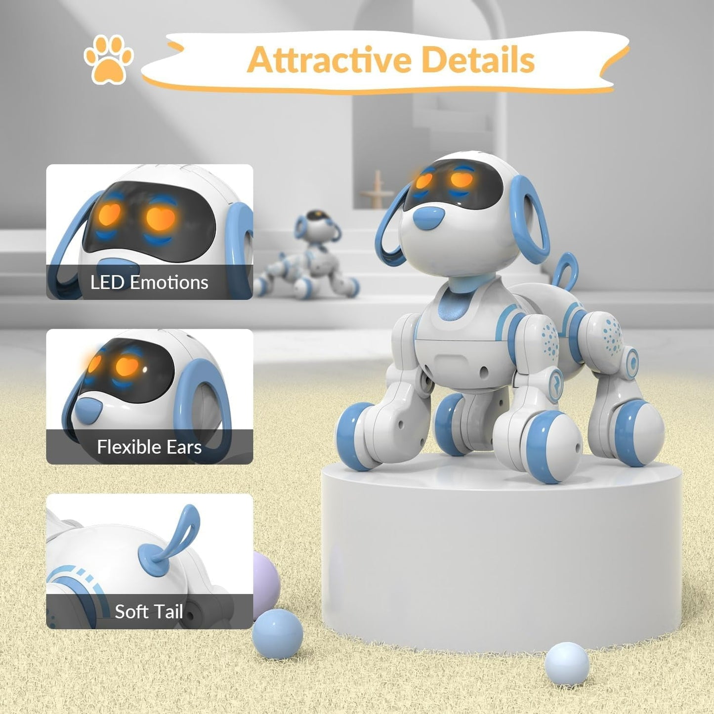 Kivdit Remote Control Robot Dog,Interactive Robot Toys for Kids,Programmable RC Robot with Touch Sensing, LED Eyes, Dance & Music