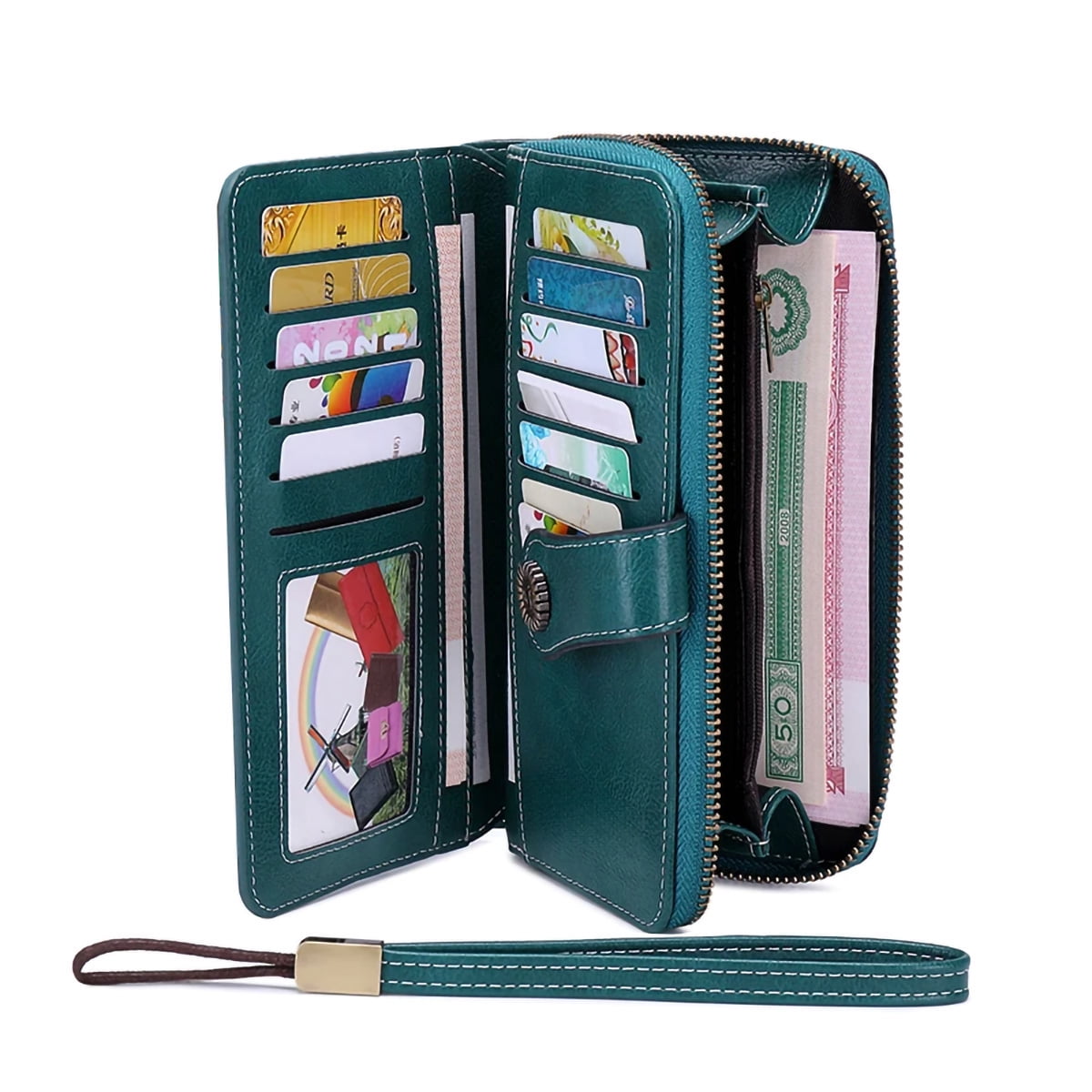 Kivdit Wallets for Women Genuine Leather,Large Capacity Womens Wallet with RFID Blocking,Blue