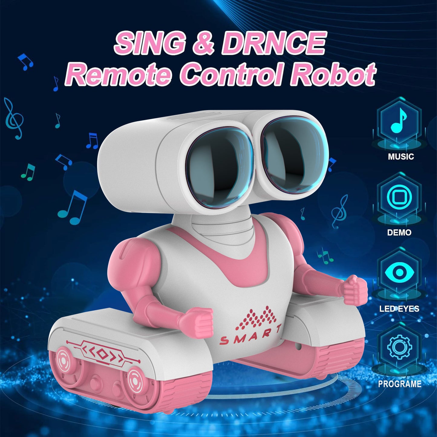 Kivdit RC Robot Toys for Kids,Rechargeable Programmable Smart Remote Control Robot with LED Eyes and Switchable Music,Pink