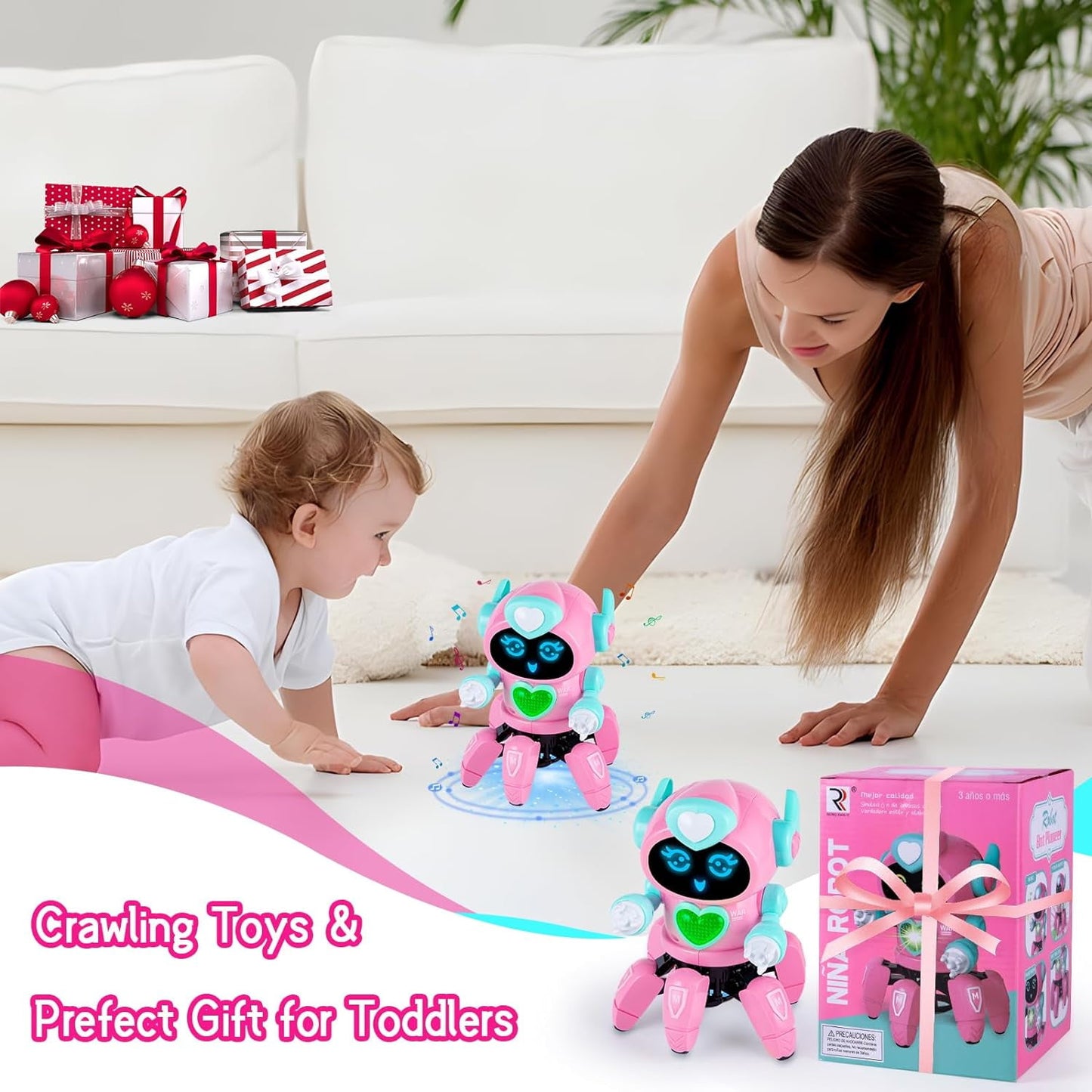 Kivdit Electronic Robot Toy for Kids,Walking Dancing Robot Toys with Flashing Lights and Music,Pink