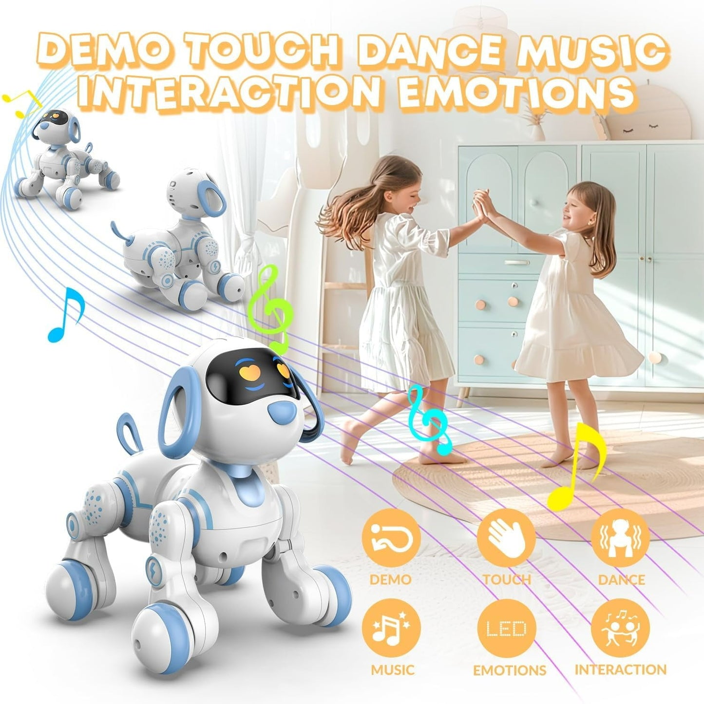 Kivdit Remote Control Robot Dog,Interactive Robot Toys for Kids,Programmable RC Robot with Touch Sensing, LED Eyes, Dance & Music