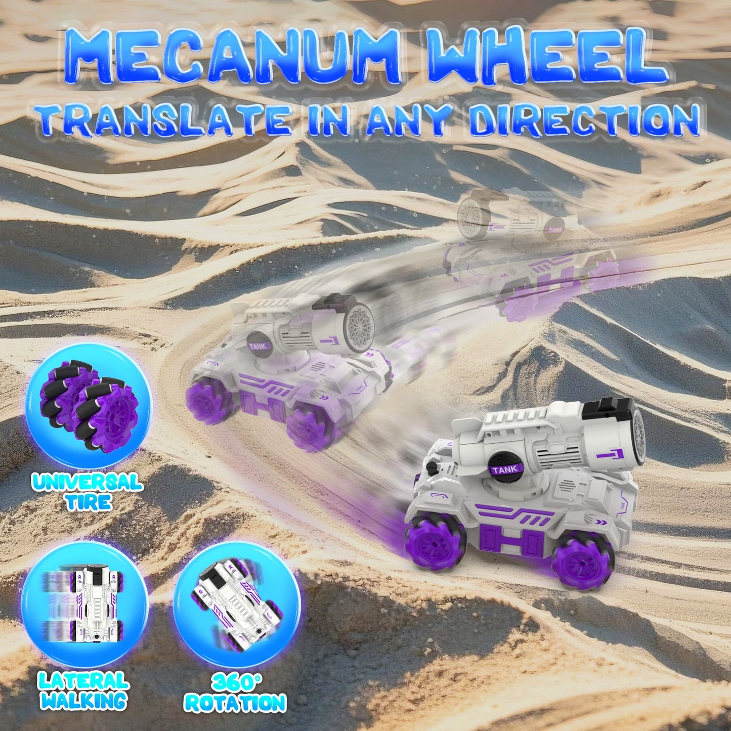 Kivdit Remote Control Car with Rotatable Turret,2.4Ghz RC Tank Car with Spray,Light,Music,Bubble,Toy Gift for Boys Girls