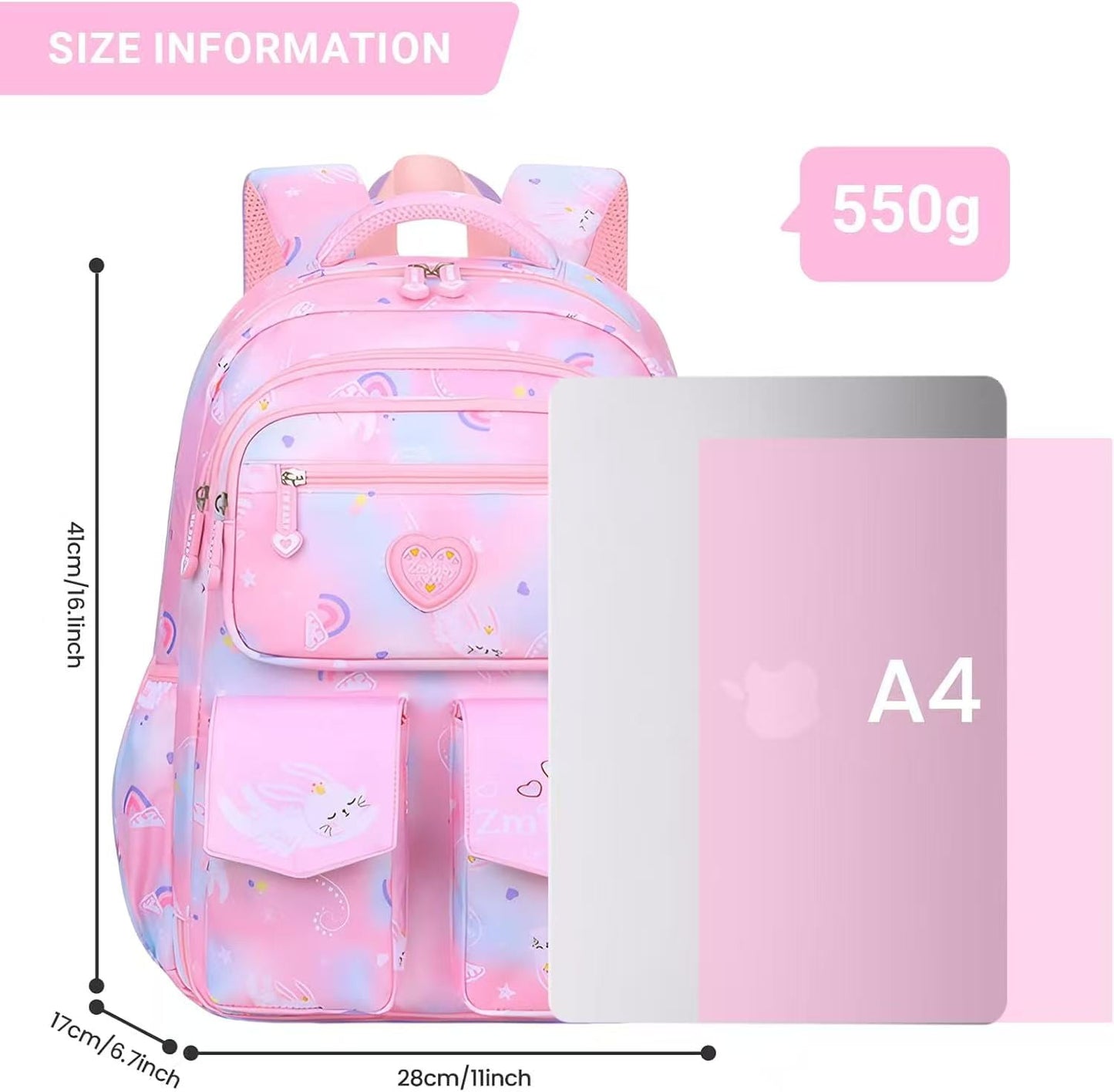 Kivdit School Backpack for Girls,Large Capacity School Bag,Waterproof Bookbag for Kids Teens,Pink