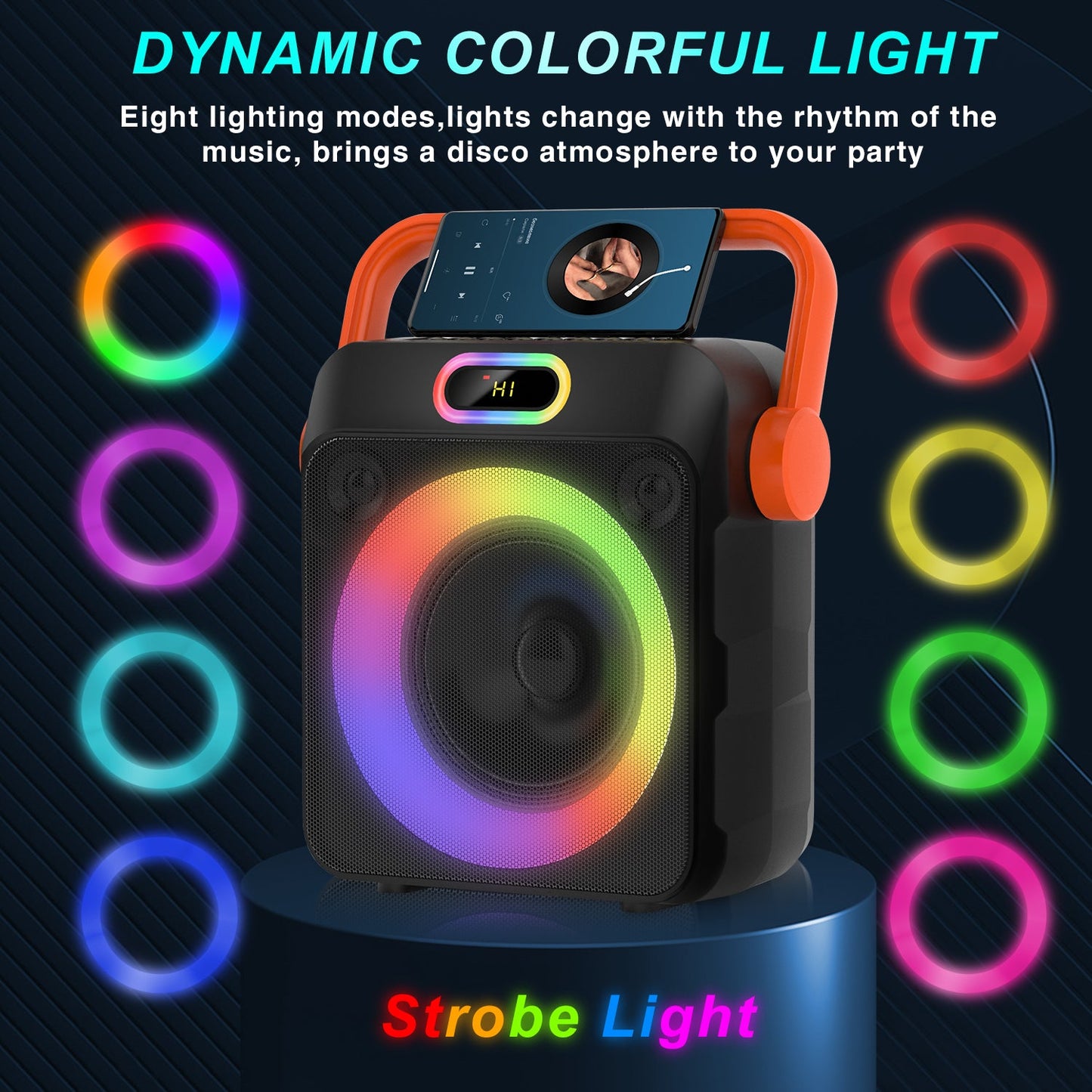 Kivdit Karaoke Machine for Adults & Kids,Portable Bluetooth Speaker with 2 Wireless Microphones,PA System with Colorful Strobe Lights,Supports TWS