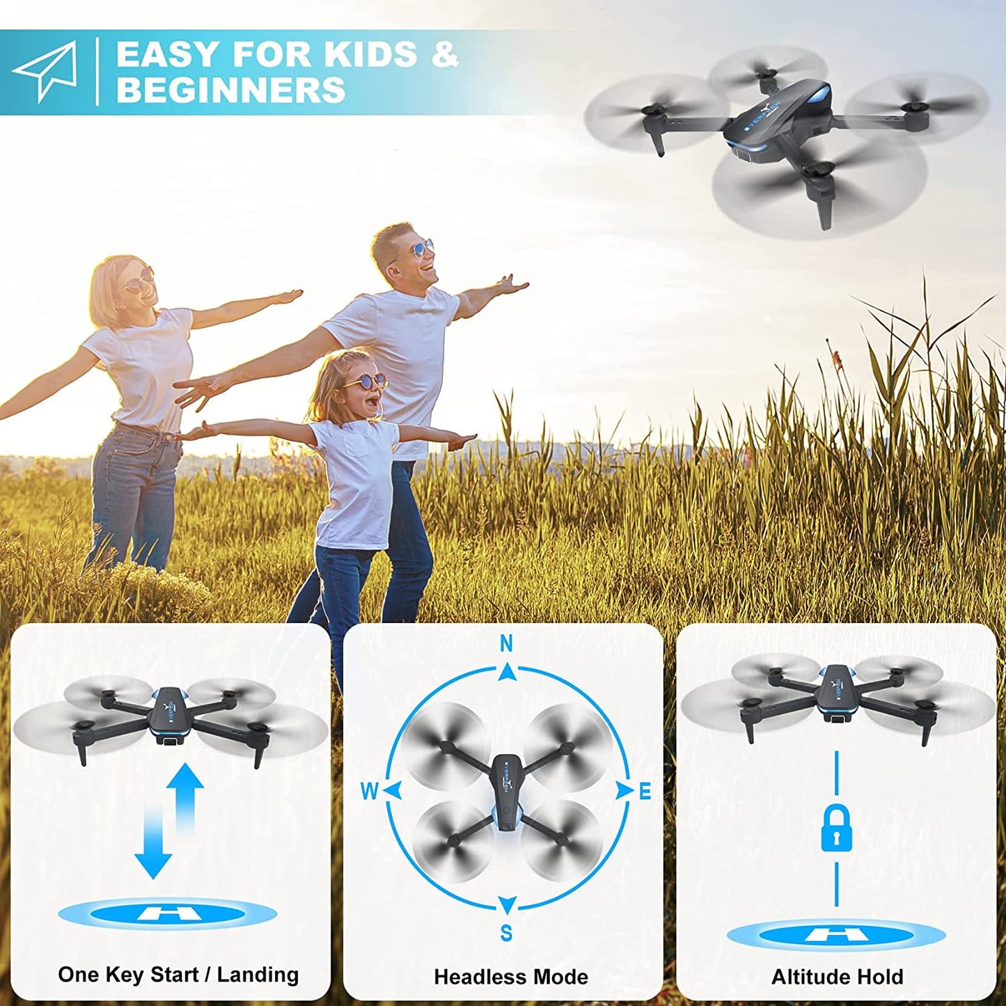 Kivdit Drone with 4K HD Camera for Adults and Kids,RC Quadcopter with 2 Batteries,Black