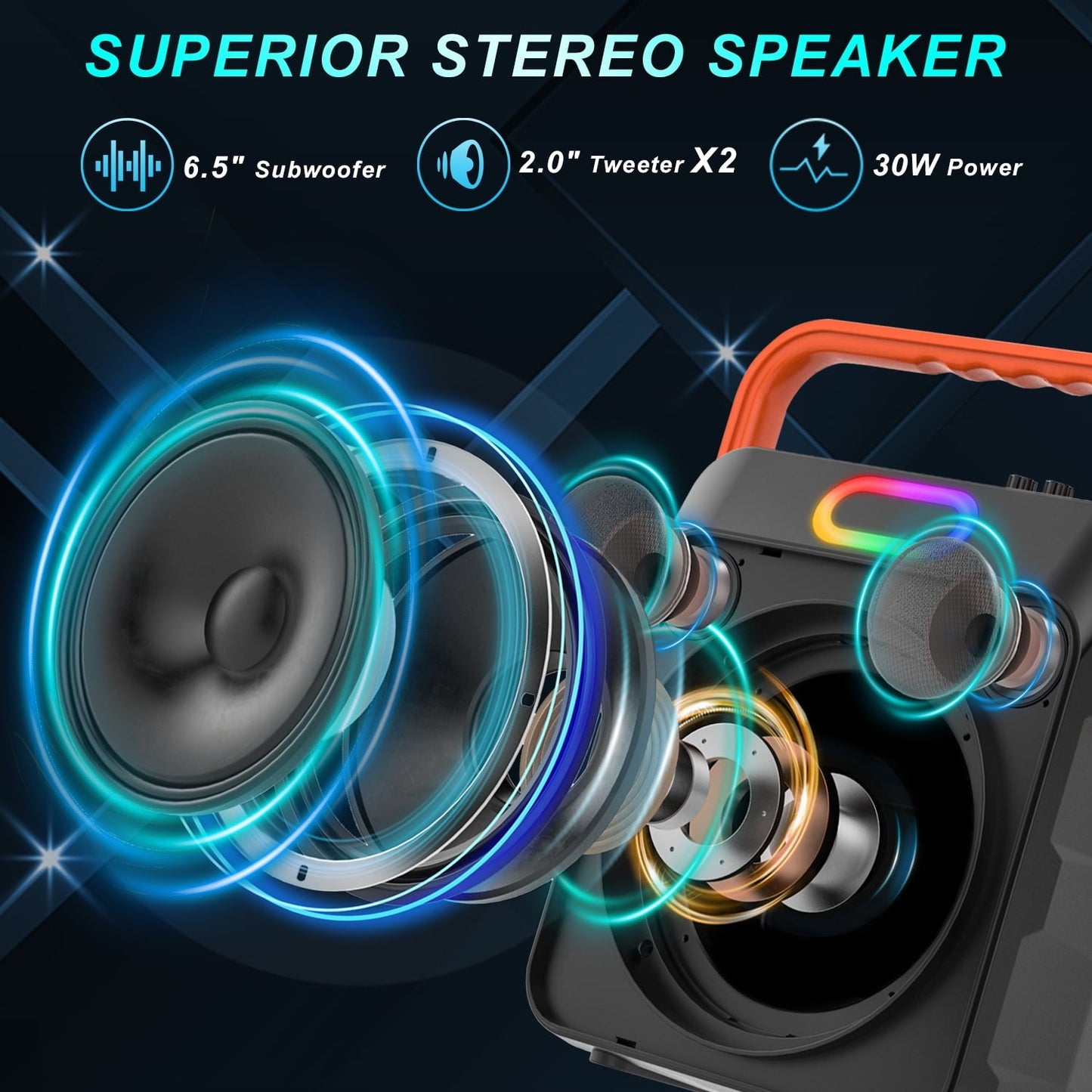 Kivdit Karaoke Machine for Adults & Kids,Portable Bluetooth Speaker with 2 Wireless Microphones,PA System with Colorful Strobe Lights,Supports TWS