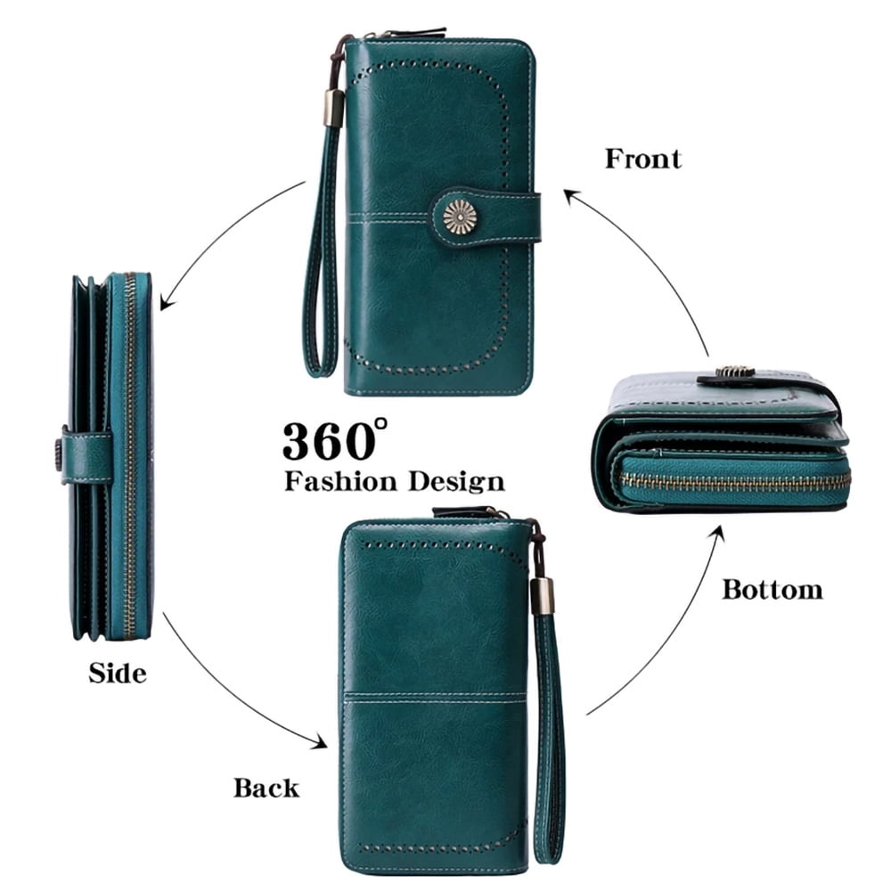 Kivdit Wallets for Women Genuine Leather,Large Capacity Womens Wallet with RFID Blocking,Blue
