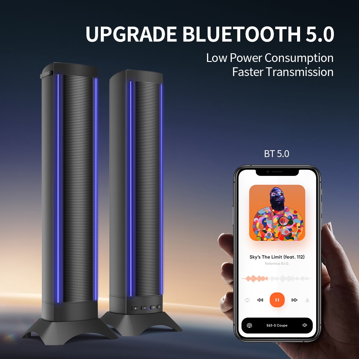 Kivdit Sound Bars for Smart TV,3D Surround Bluetooth Detachable Soundbar Built-in 4 Speakers for Home Theater,Black