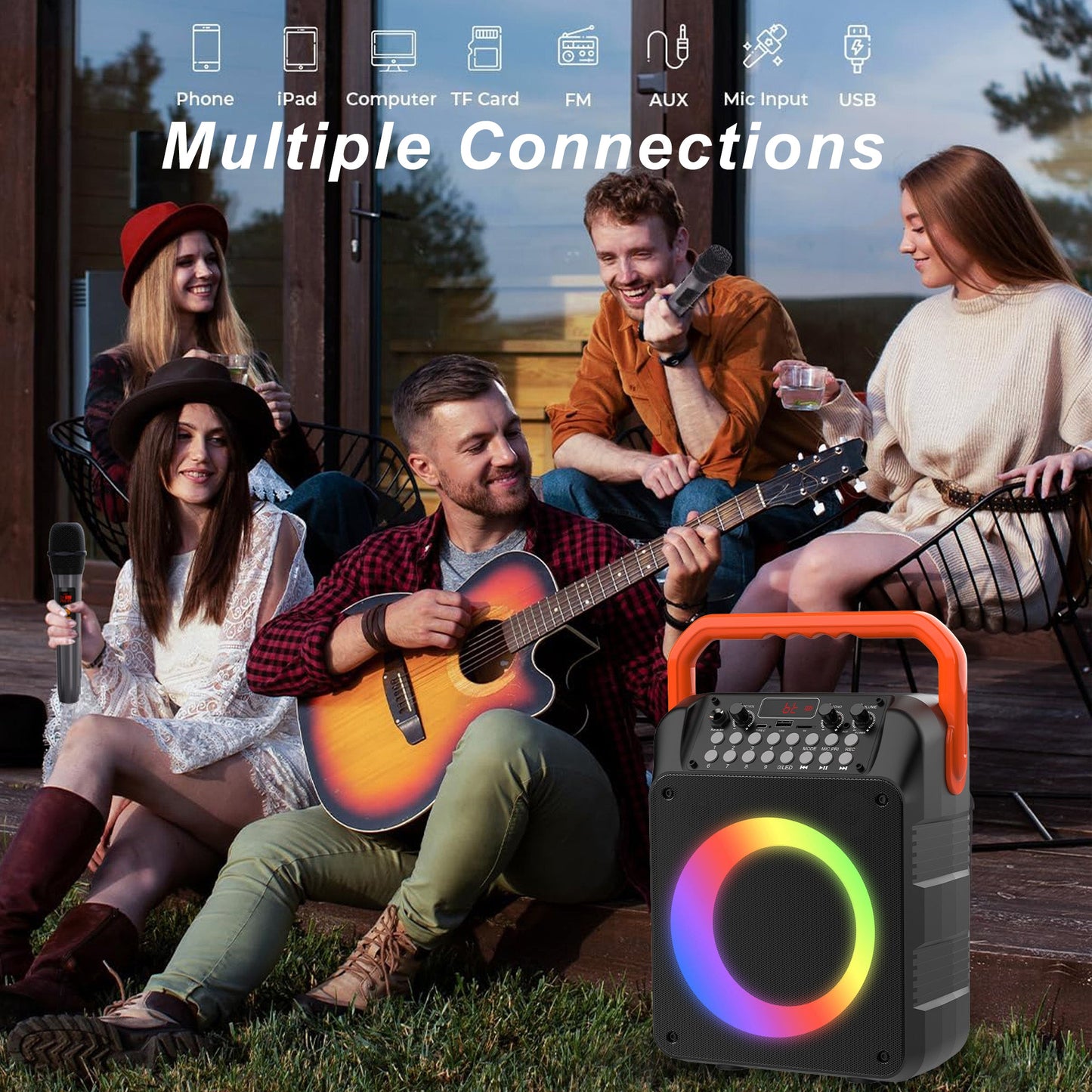 Kivdit Karaoke Machine Bluetooth Speaker with Microphone for Adult,PA Portable Speaker with LED Lights