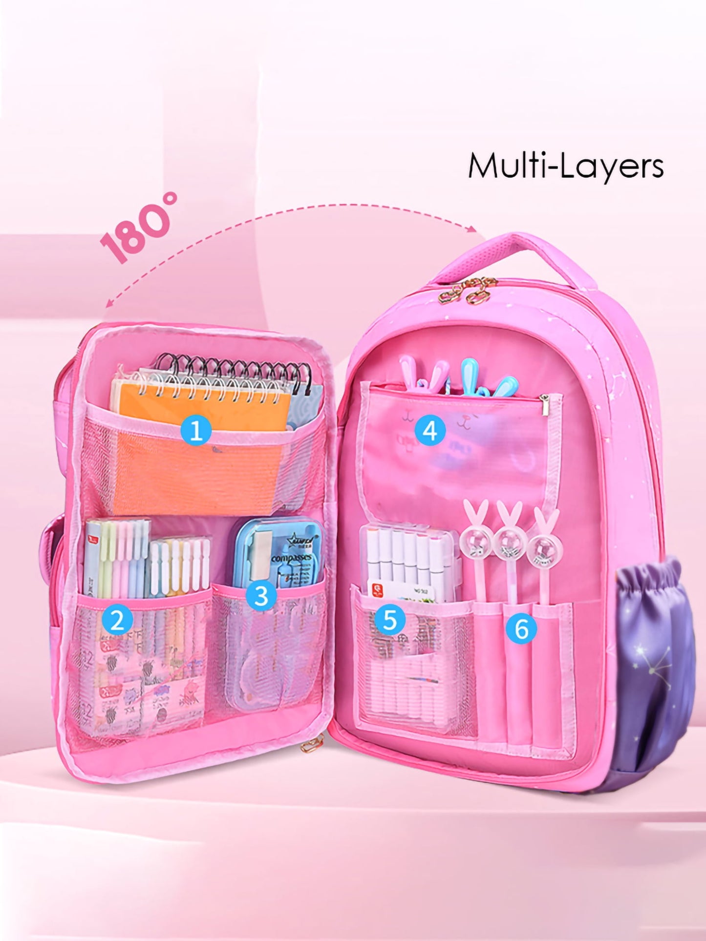 KIVDIT School Backpacks for Girls, Kids School Bags Bookbag Gifts, Pink
