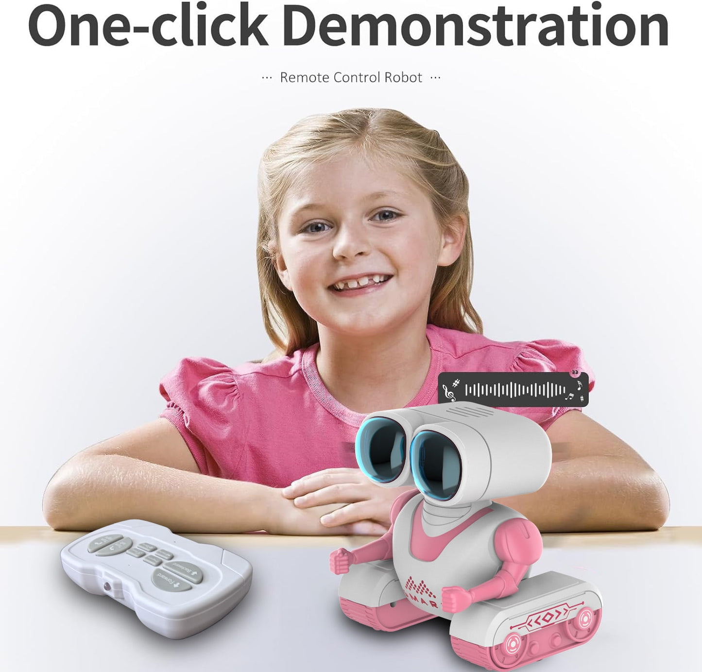 Kivdit RC Robot Toys for Kids,Rechargeable Programmable Smart Remote Control Robot with LED Eyes and Switchable Music,Pink