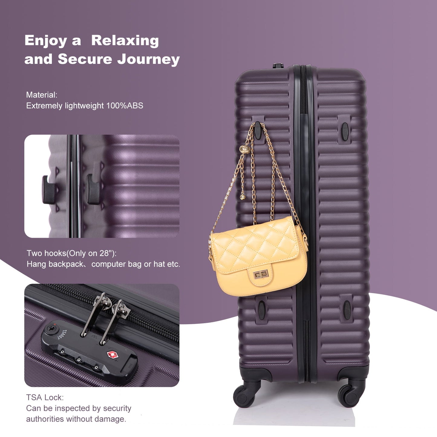 KIVDIT 3 Piece Luggage Sets Hardshell Suitcase with TSA Lock Spinner Wheels, 20in24in28in