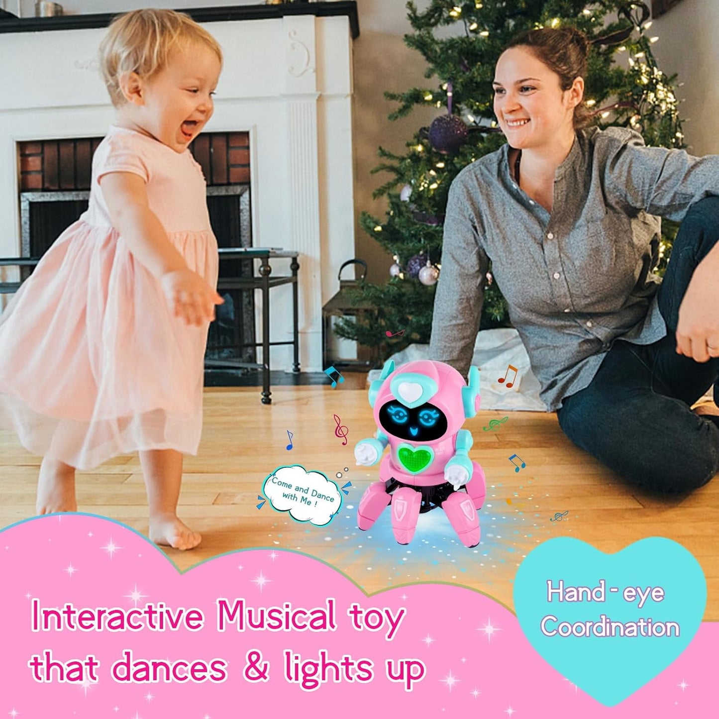 Kivdit Electronic Robot Toy for Kids,Walking Dancing Robot Toys with Flashing Lights and Music,Pink