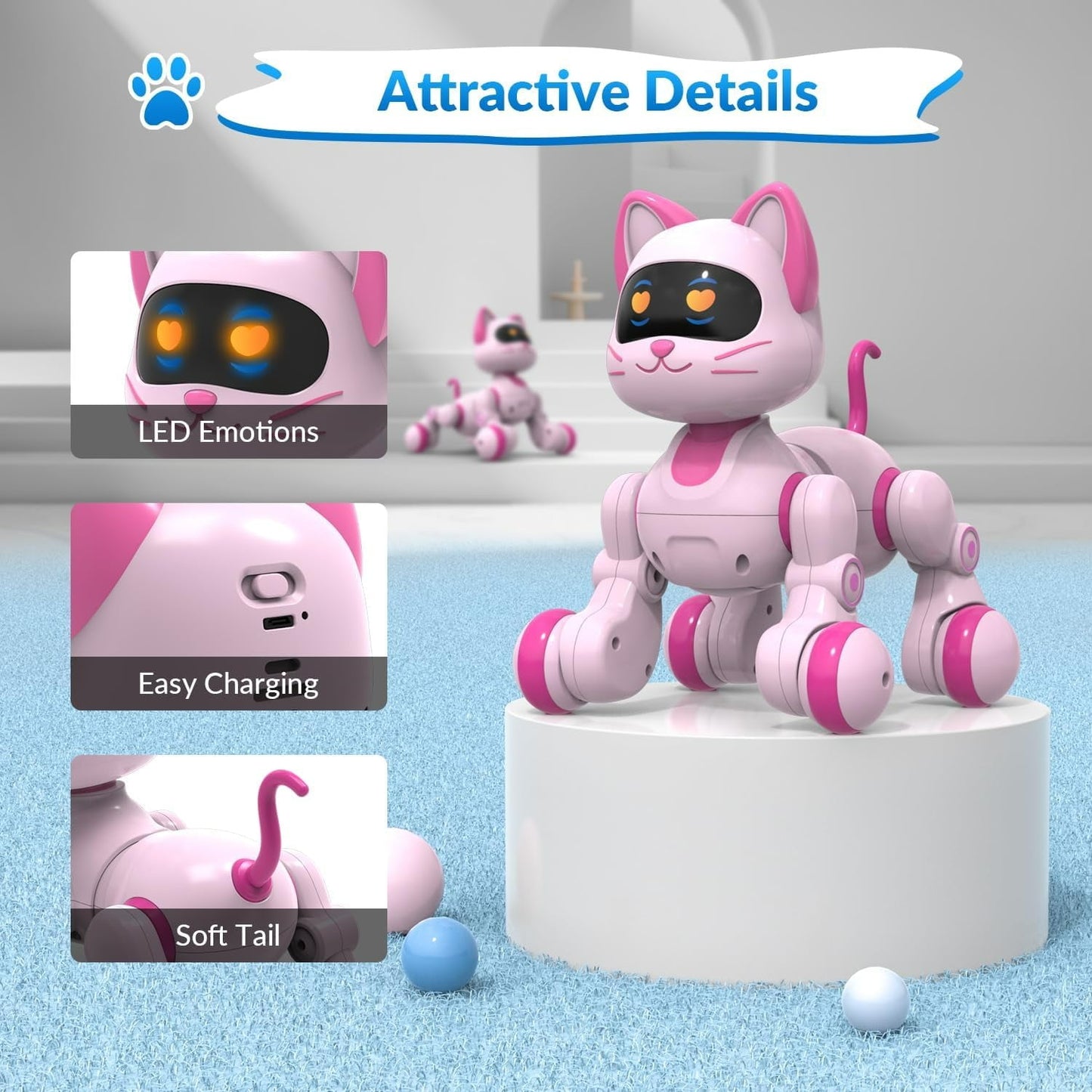 Kivdit Remote Control Robot Cat, Interactive Robot Toys for Kids,Programmable RC Robot with Touch Sensing, LED Eyes, Dance & Music
