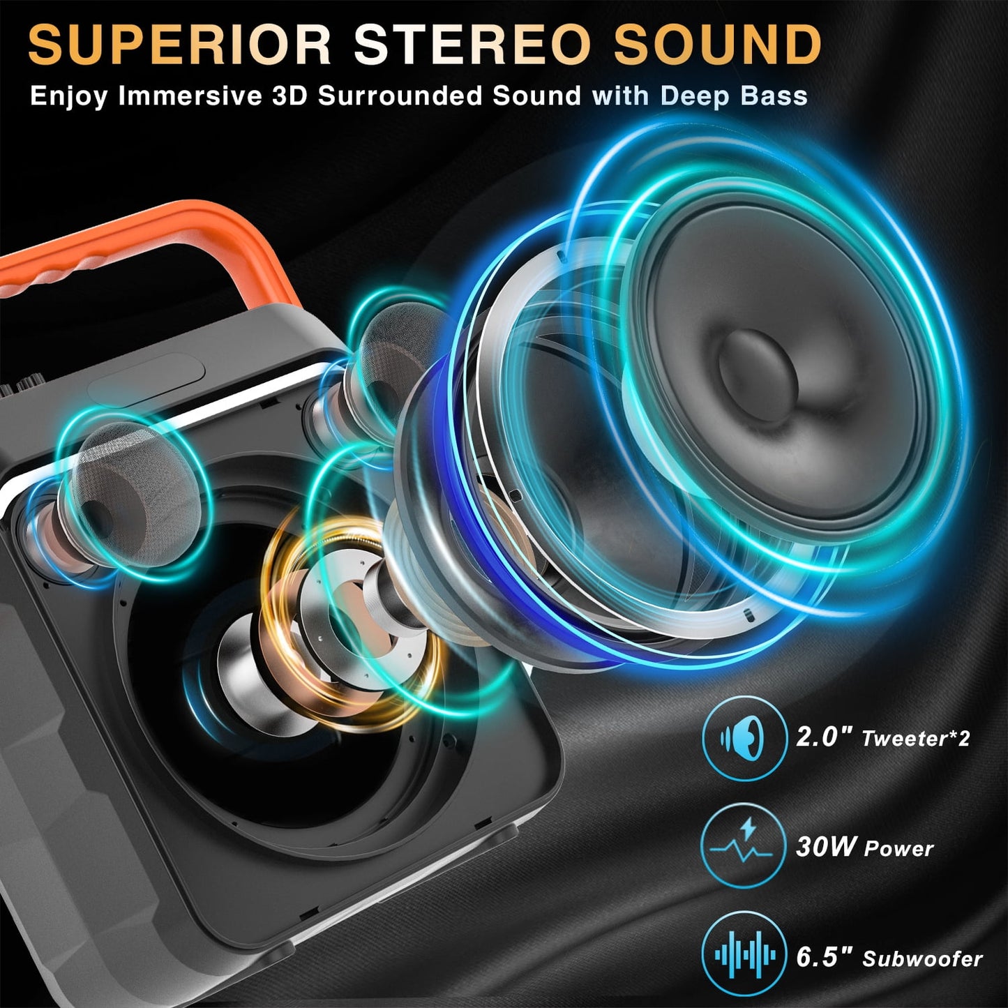 Kivdit Karaoke Machine with 2 Wireless Microphones,Portable Bluetooth Speaker for Adults & Kids,PA System with Strobe Lights,Supports TWS/USB/FM/AUX in/TF Card
