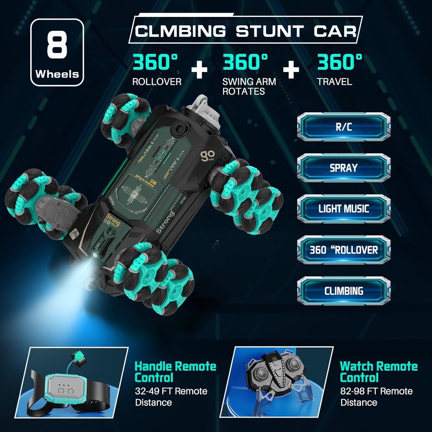 Kivdit Remote Control Cars,2.4GHz 8WD RC Cars with Gesture Sensing and Simulated Exhaust Spray,All Terrains Transform Drift Off Road Vehicle Toy for Kids Boys & Girls,Aged 8-12