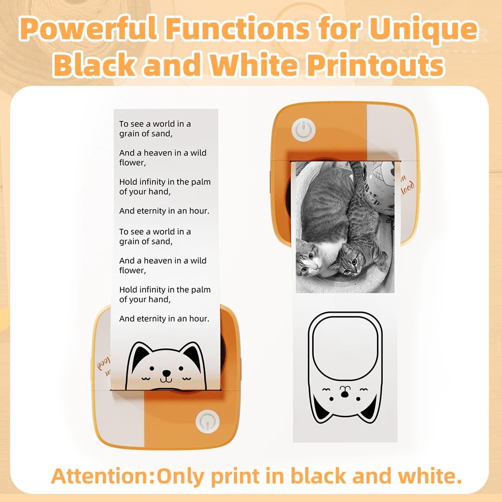Kivdit Mini Printer Wireless Portable Photo Printer, Label Sticker Printer, Bluetooth Pocket Printer