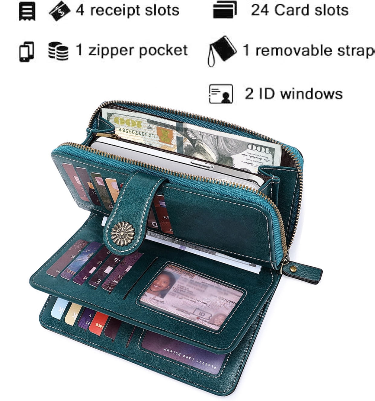 Kivdit Wallets for Women Genuine Leather,Large Capacity Womens Wallet with RFID Blocking,Blue