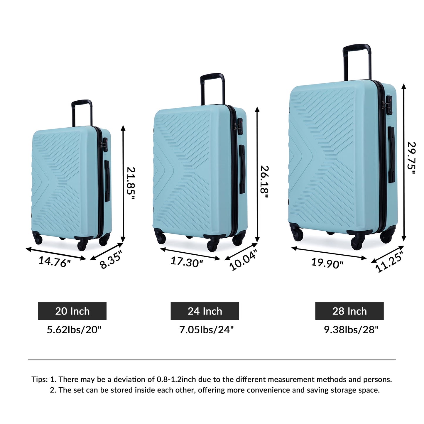KIVDIT 3 Piece Luggage Sets with Spinner Wheels and TSA Lock, Luggage for Travel Business, Blue