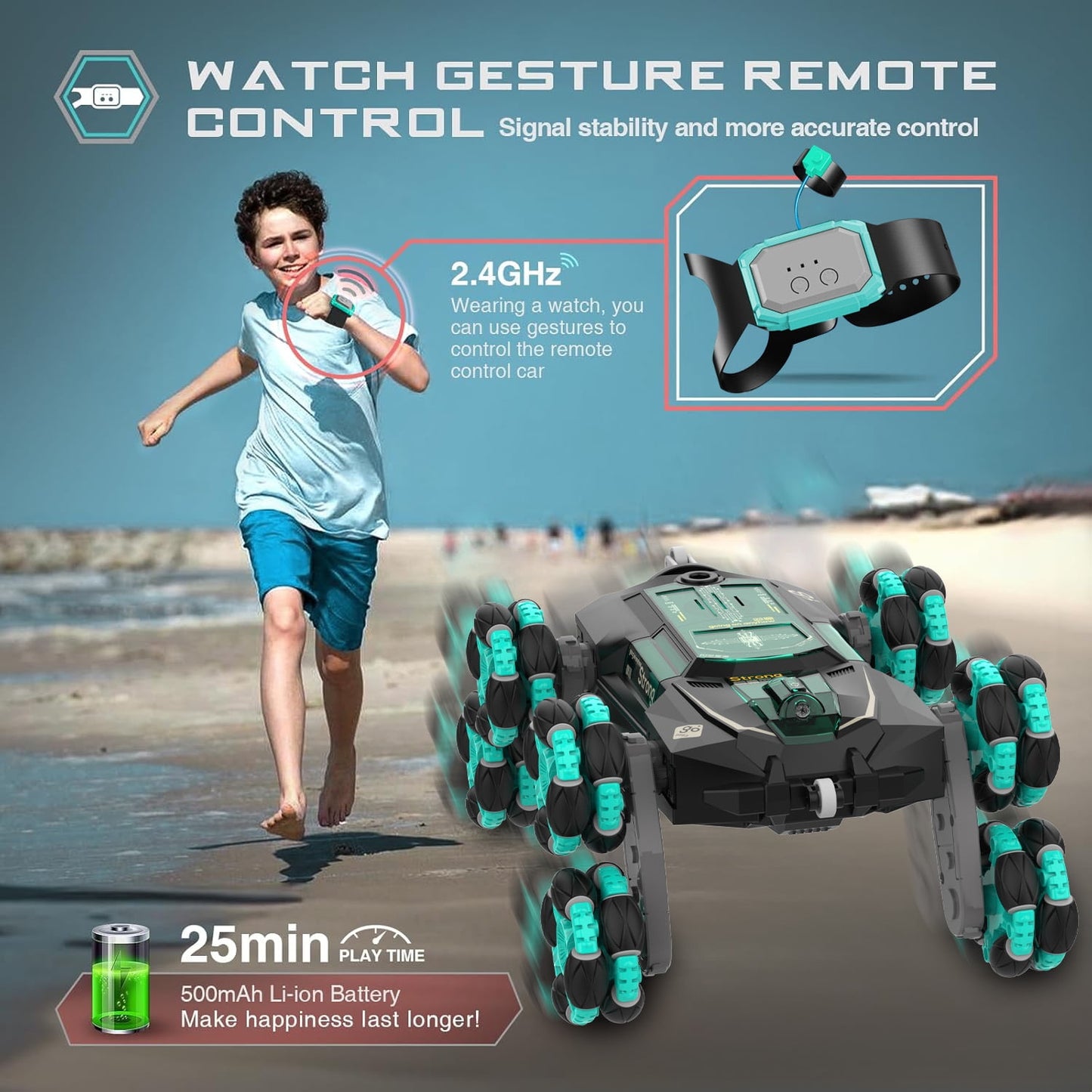 Kivdit Remote Control Cars,2.4GHz 8WD RC Cars with Gesture Sensing and Simulated Exhaust Spray,All Terrains Transform Drift Off Road Vehicle Toy for Kids Boys & Girls,Aged 8-12