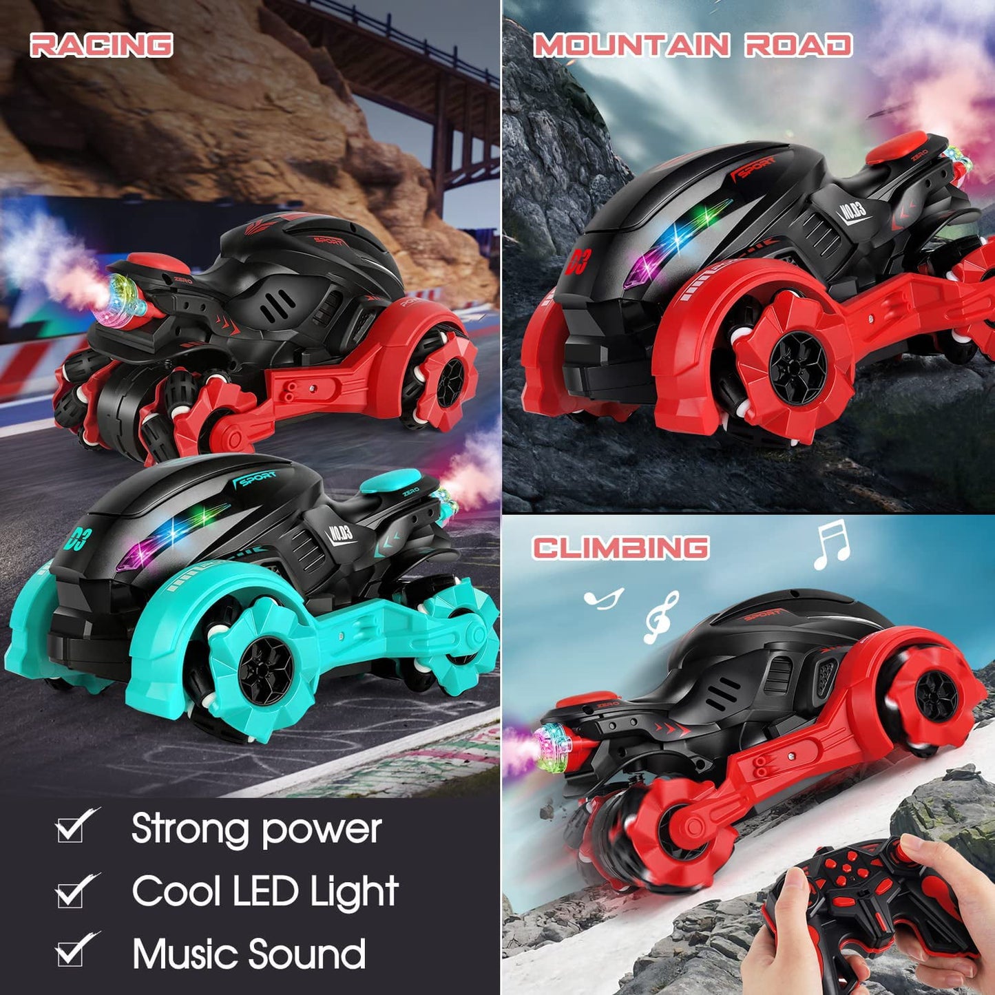 KIVDIT Remote Control Car RC Car Toy 360° Spin Flip RC Stunt Car with Light and Cool Spray, Ideal Gift for Kids(Red)