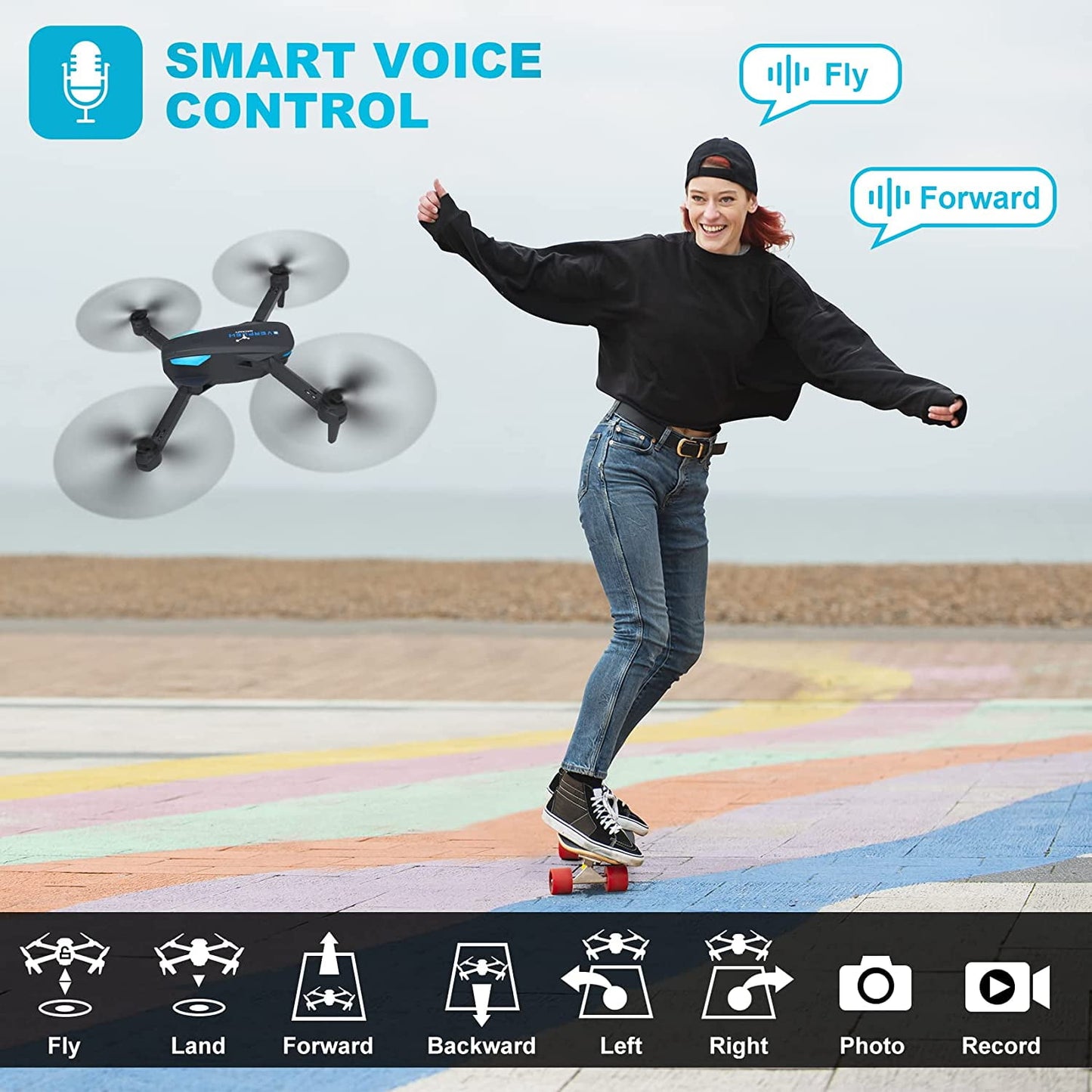 Kivdit Drone with 4K HD Camera for Adults and Kids,RC Quadcopter with 2 Batteries,Black