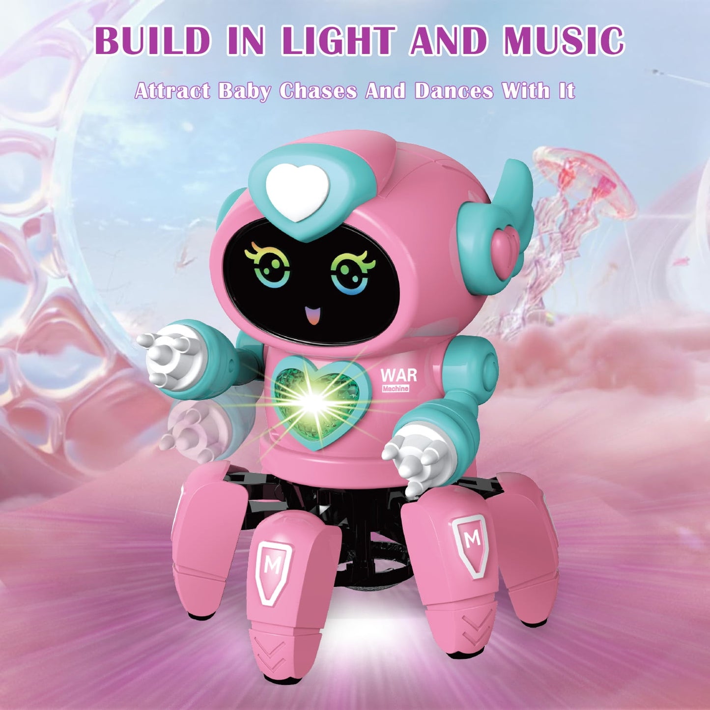 Kivdit Electronic Robot Toy for Kids,Walking Dancing Robot Toys with Flashing Lights and Music,Pink