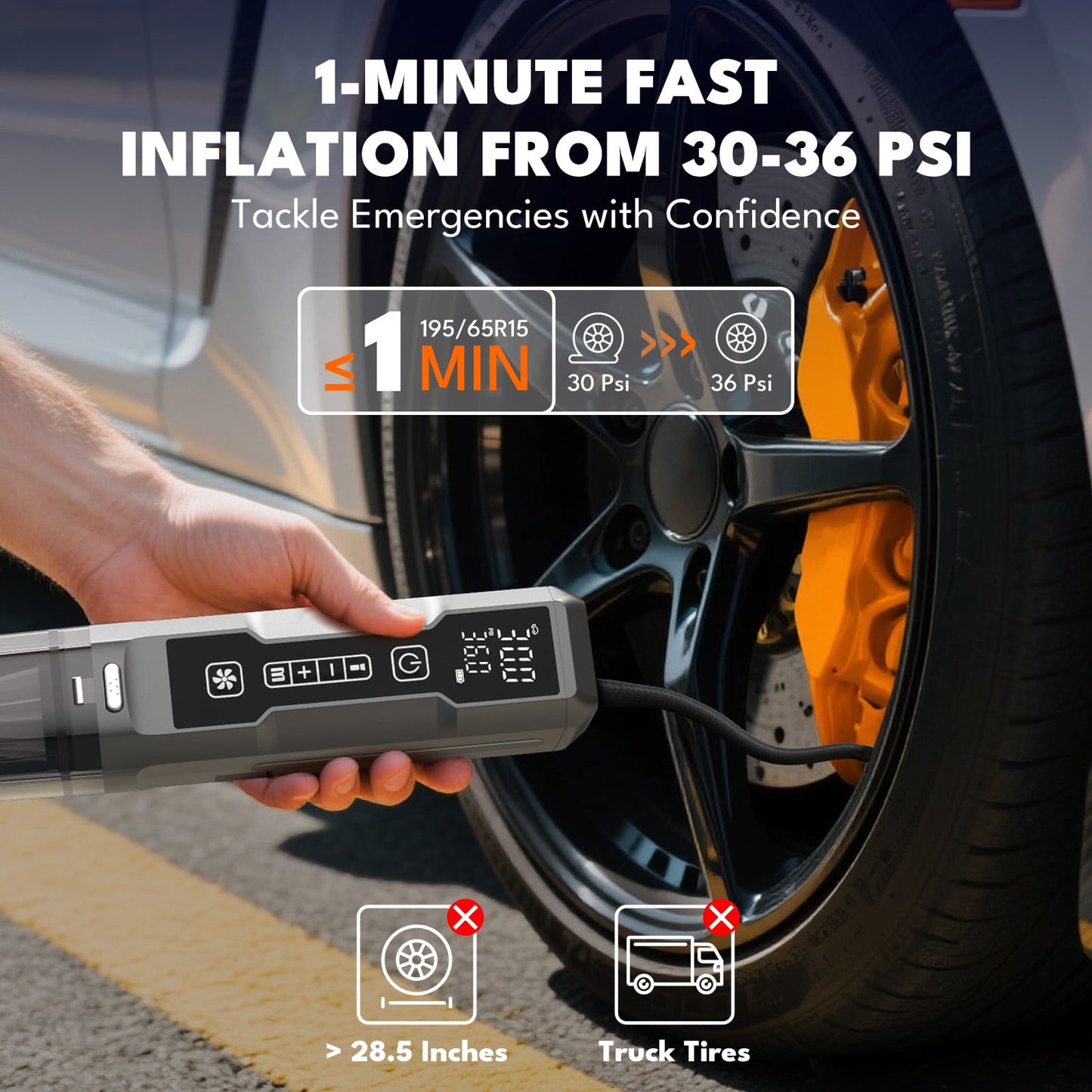 Car Vacuum, 12000Pa 2-in-1 Cleaner & Tire Inflator 150PSI, 80W Brushless Motor, Cordless Handheld Vacuum & Air Pump with Pressure Gauge, LED Light, Multi-Nozzles for Car, Home, Office