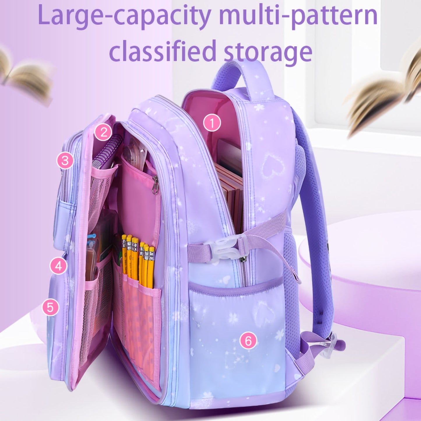 Kivdit School Backpack for Girls,Luminous School Bag for Kids Teens,Large Capacity Bookbag,Purple