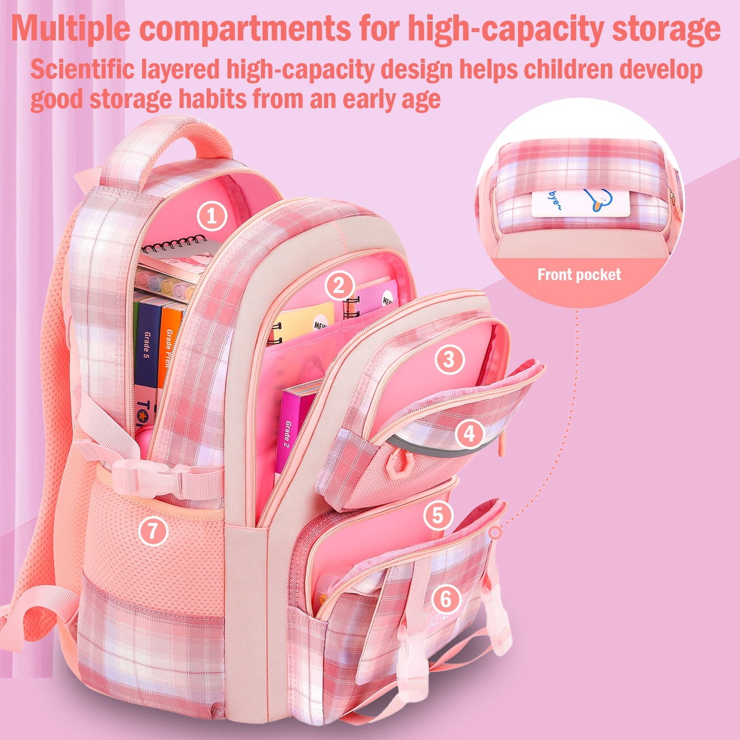Kivdit School Backpacks Bags for Girls,Kids Teens Backpack Waterproof Bookbag for Elementary and Middle School Students Gifts,Pink