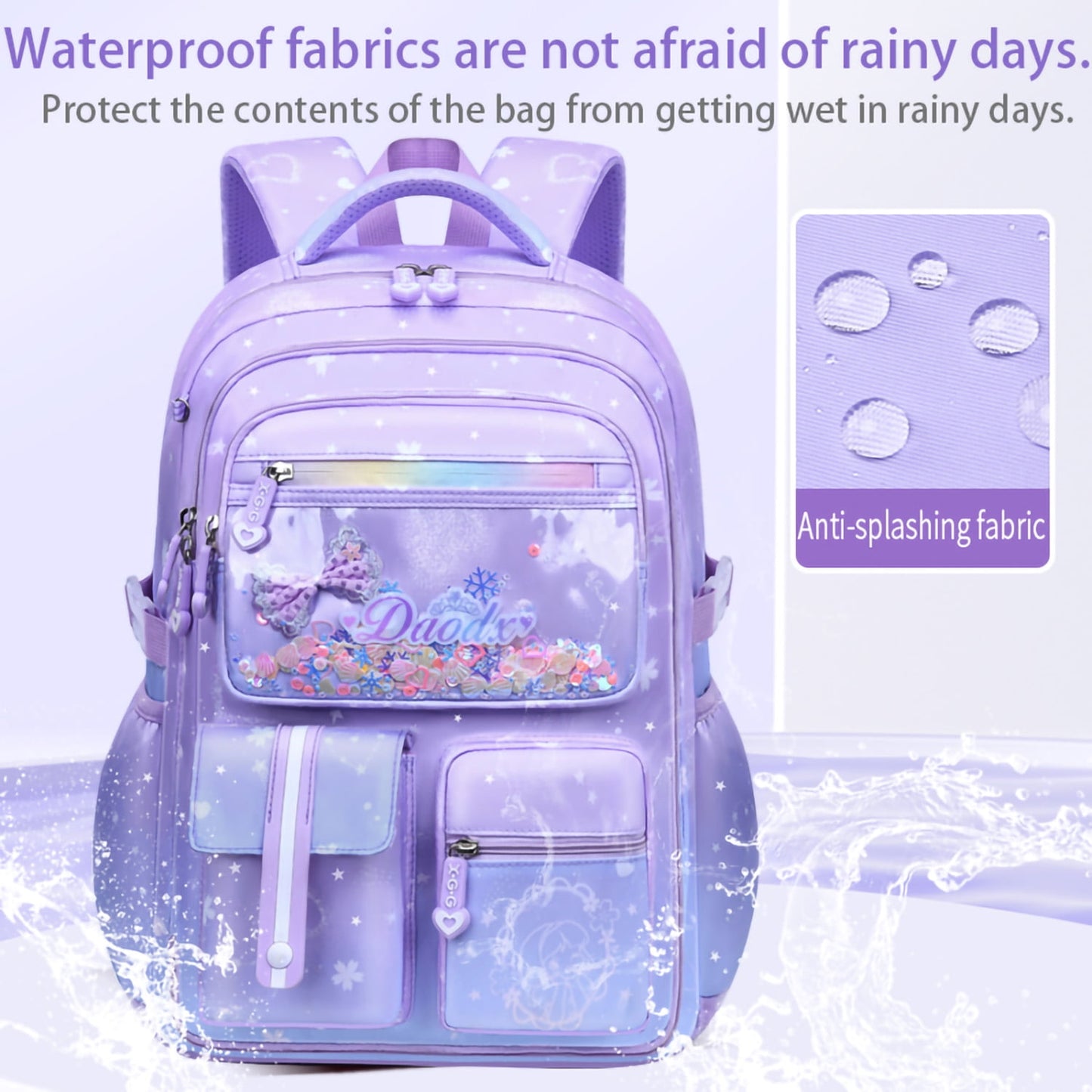Kivdit School Backpack for Girls,Luminous School Bag for Kids Teens,Large Capacity Bookbag,Purple