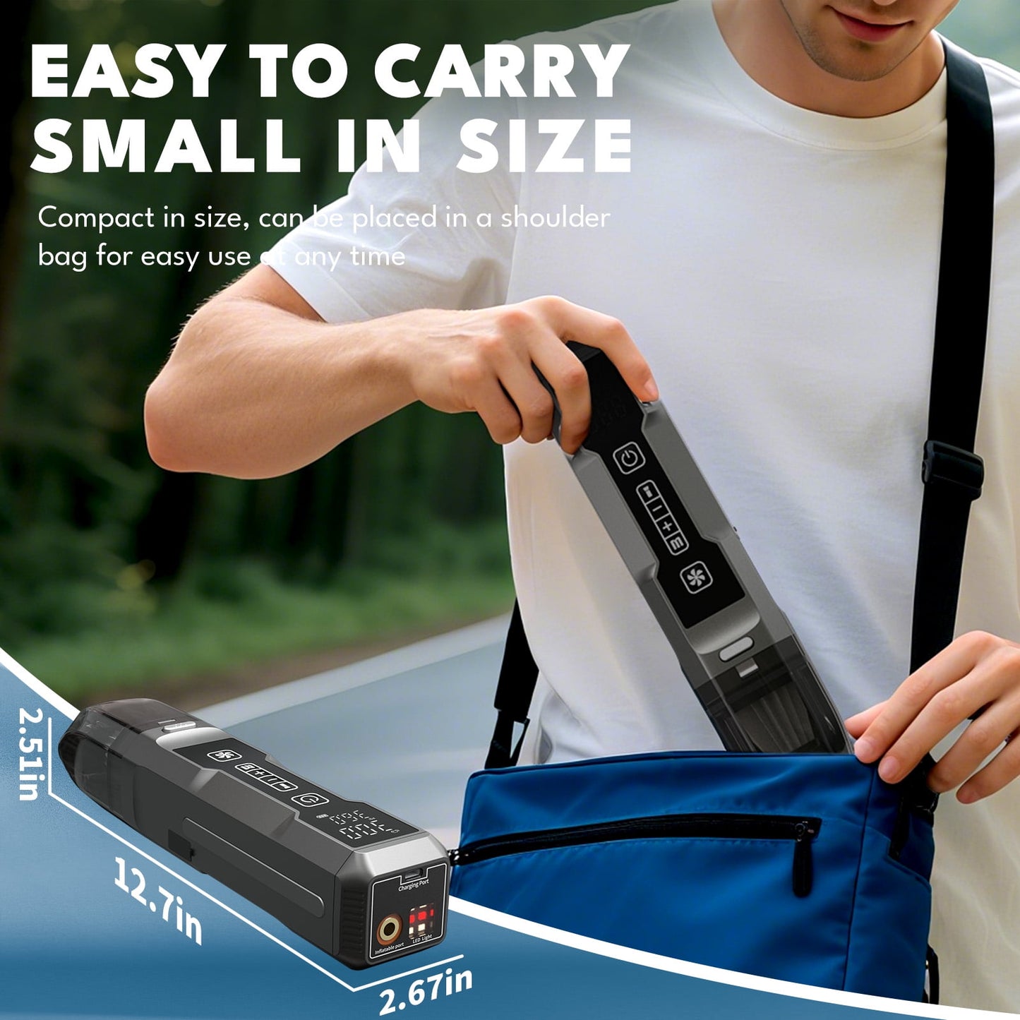 Car Vacuum, 12000Pa 2-in-1 Cleaner & Tire Inflator 150PSI, 80W Brushless Motor, Cordless Handheld Vacuum & Air Pump with Pressure Gauge, LED Light, Multi-Nozzles for Car, Home, Office