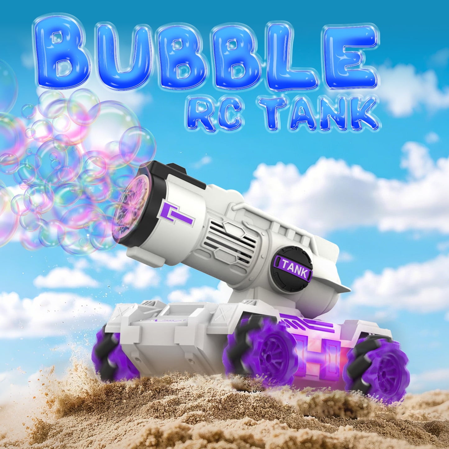 Kivdit Remote Control Car with Rotatable Turret,2.4Ghz RC Tank Car with Spray,Light,Music,Bubble,Toy Gift for Boys Girls
